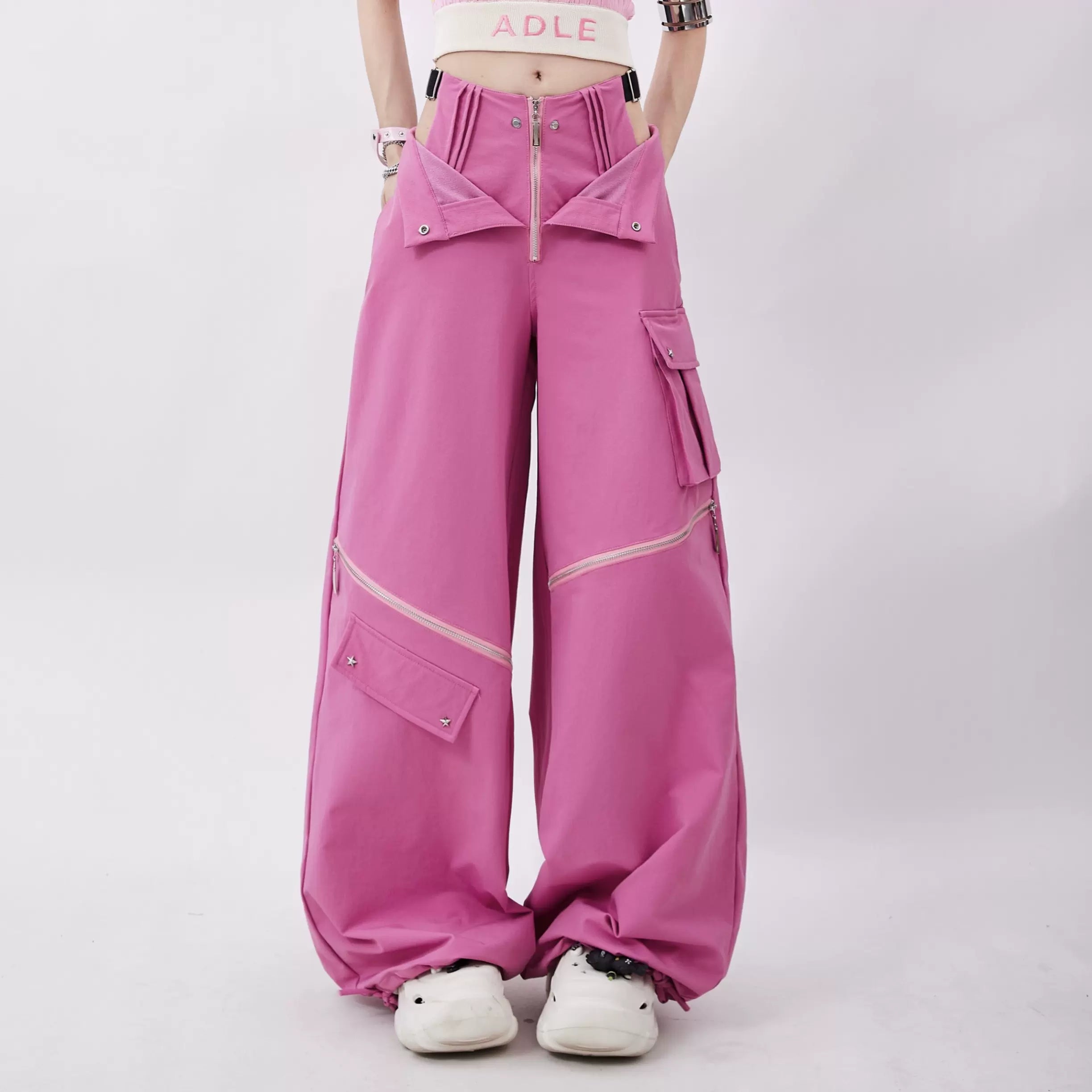 Zipper Two-Wear Wide Leg Casual Pants - chiclara