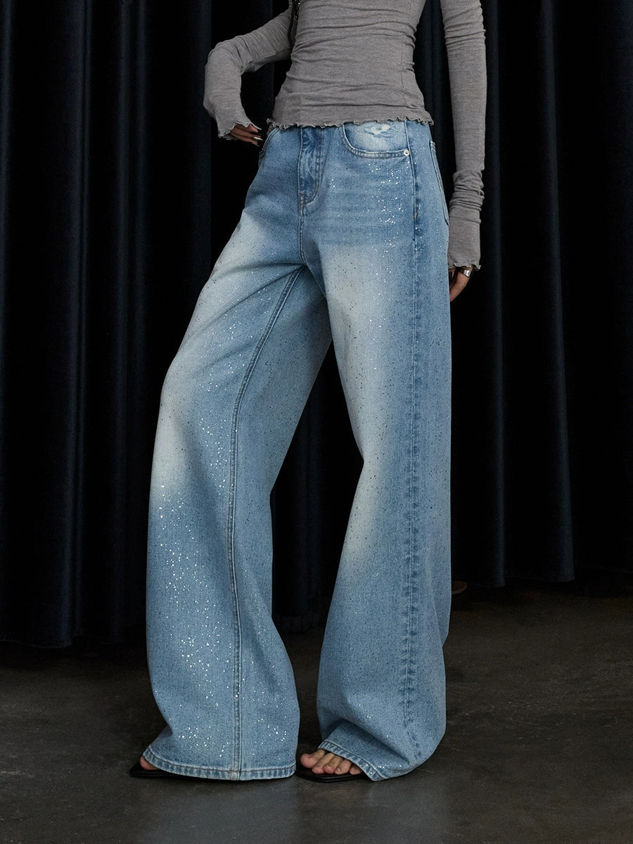 Stardust Fade Glitter Wide‑Leg Jeans