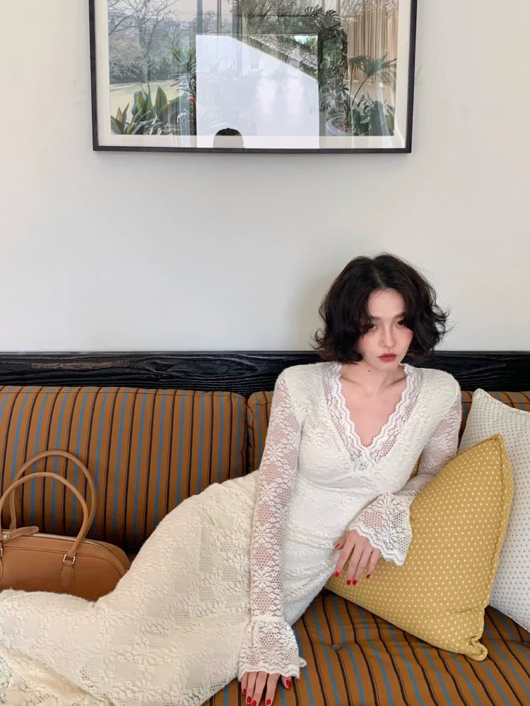 French Lace Long Sleeve Maxi Dress