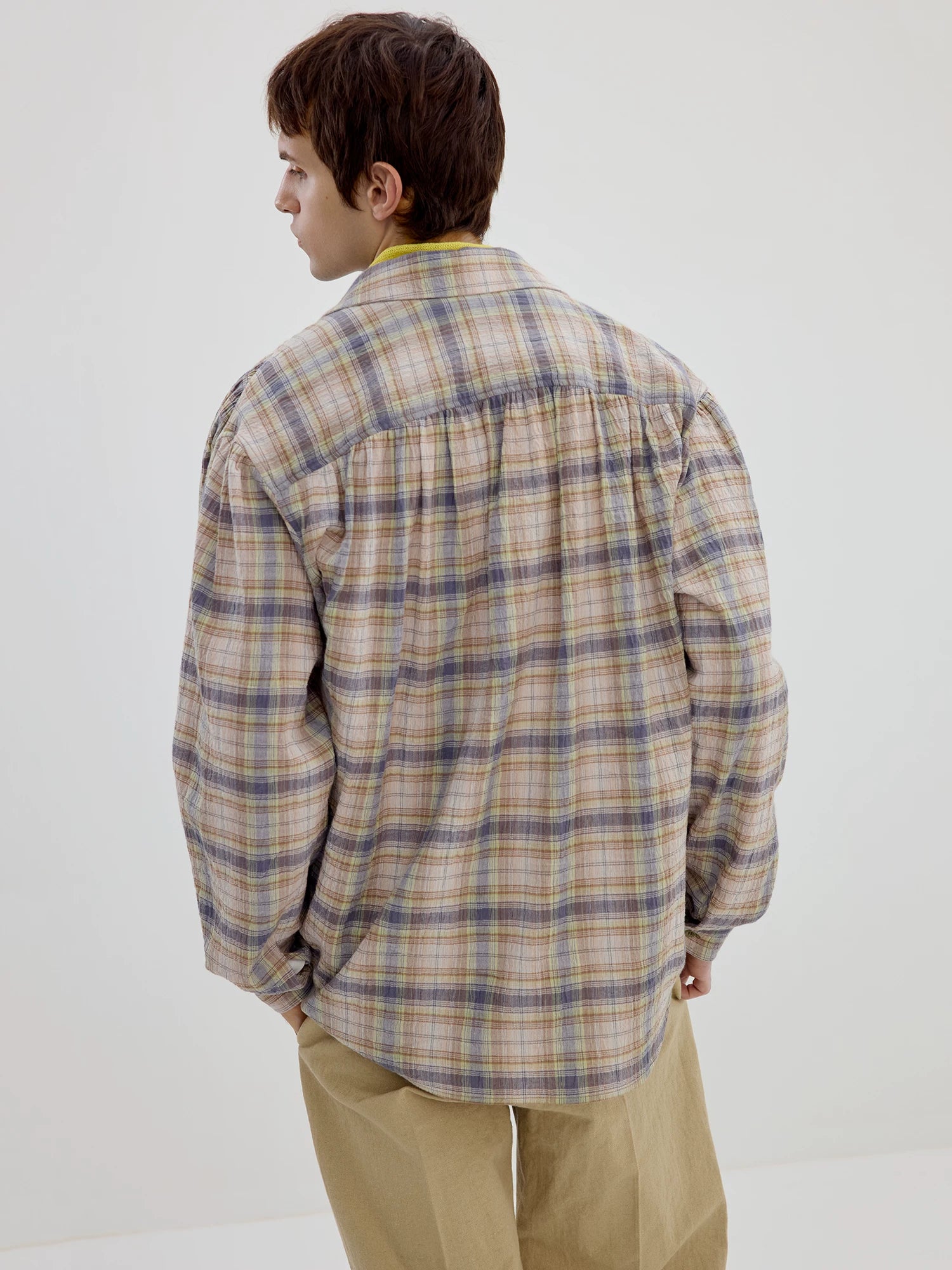 Oversized Pastel Plaid Button-Up Shirt