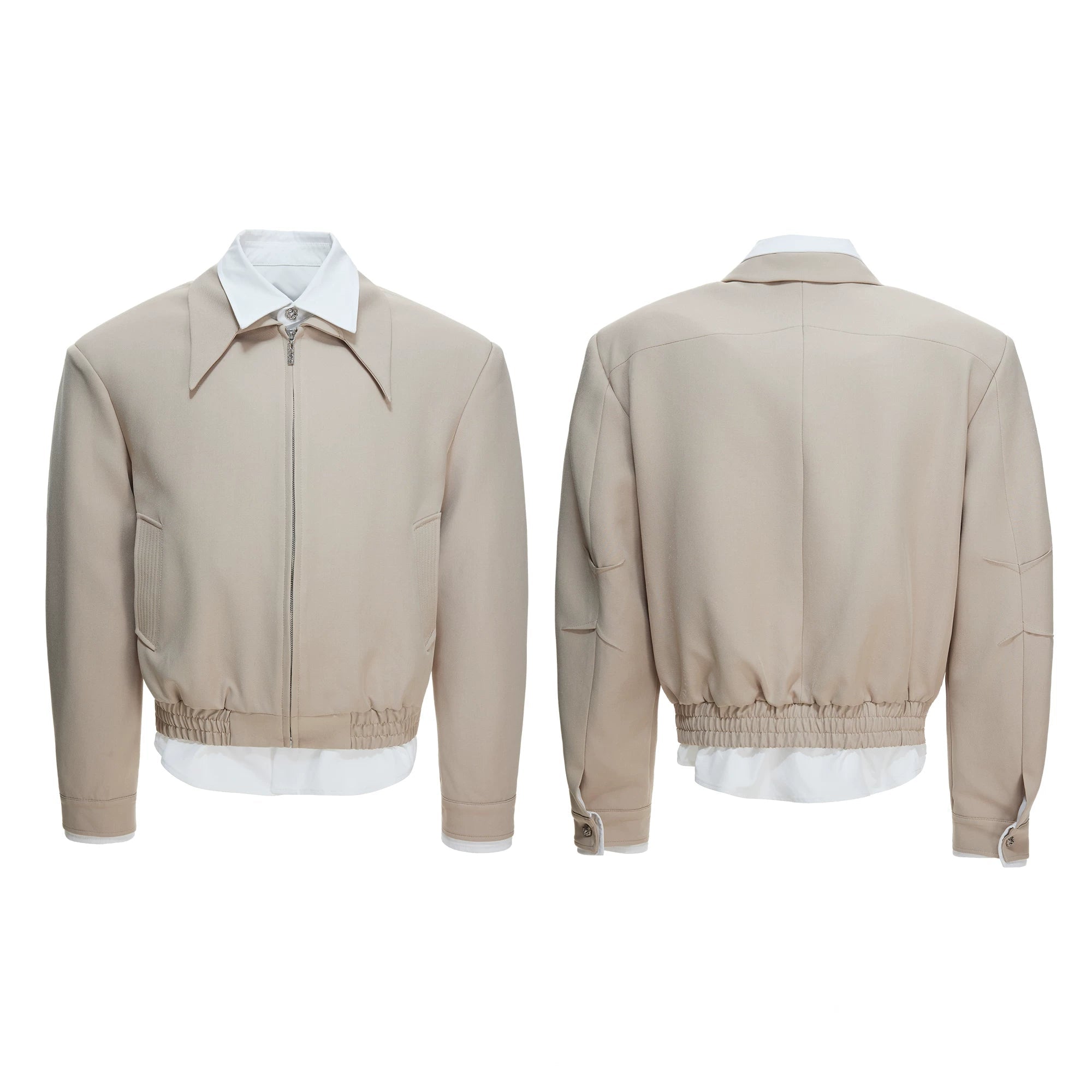 False-Layer Collar Zip Blouson