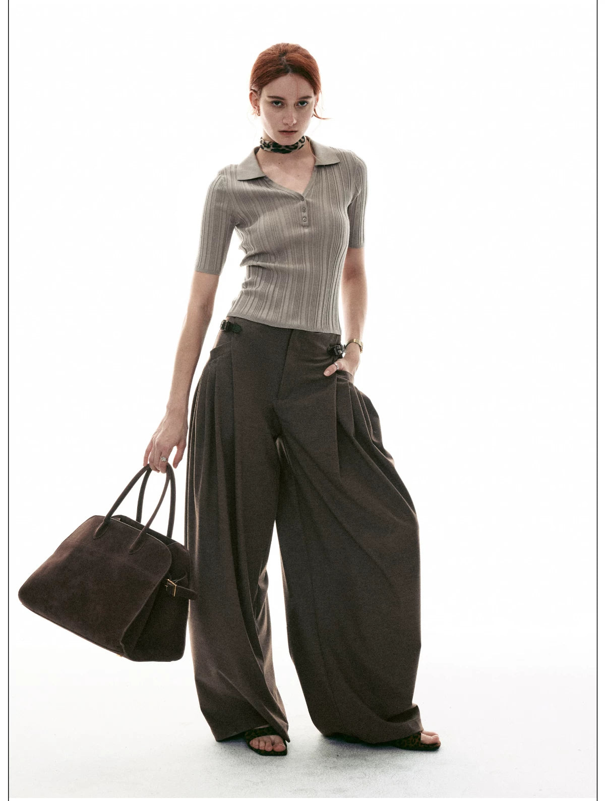 Stone Sonata Ribbed Polo Knit Top