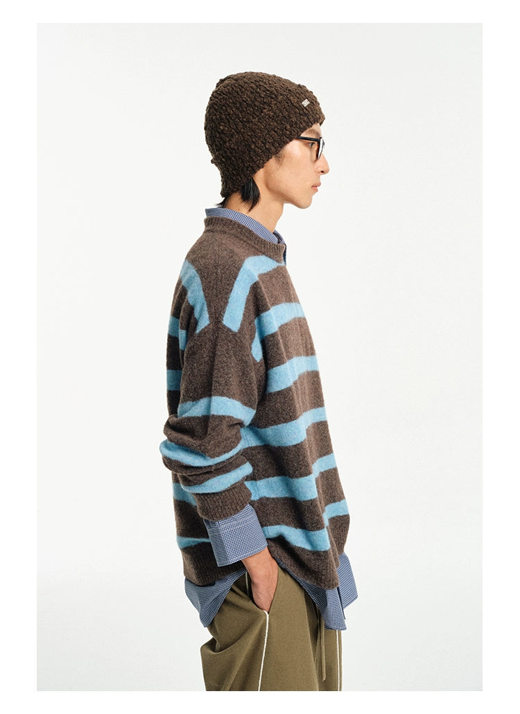 Contrast Stripe Crew Neck Knit Sweater