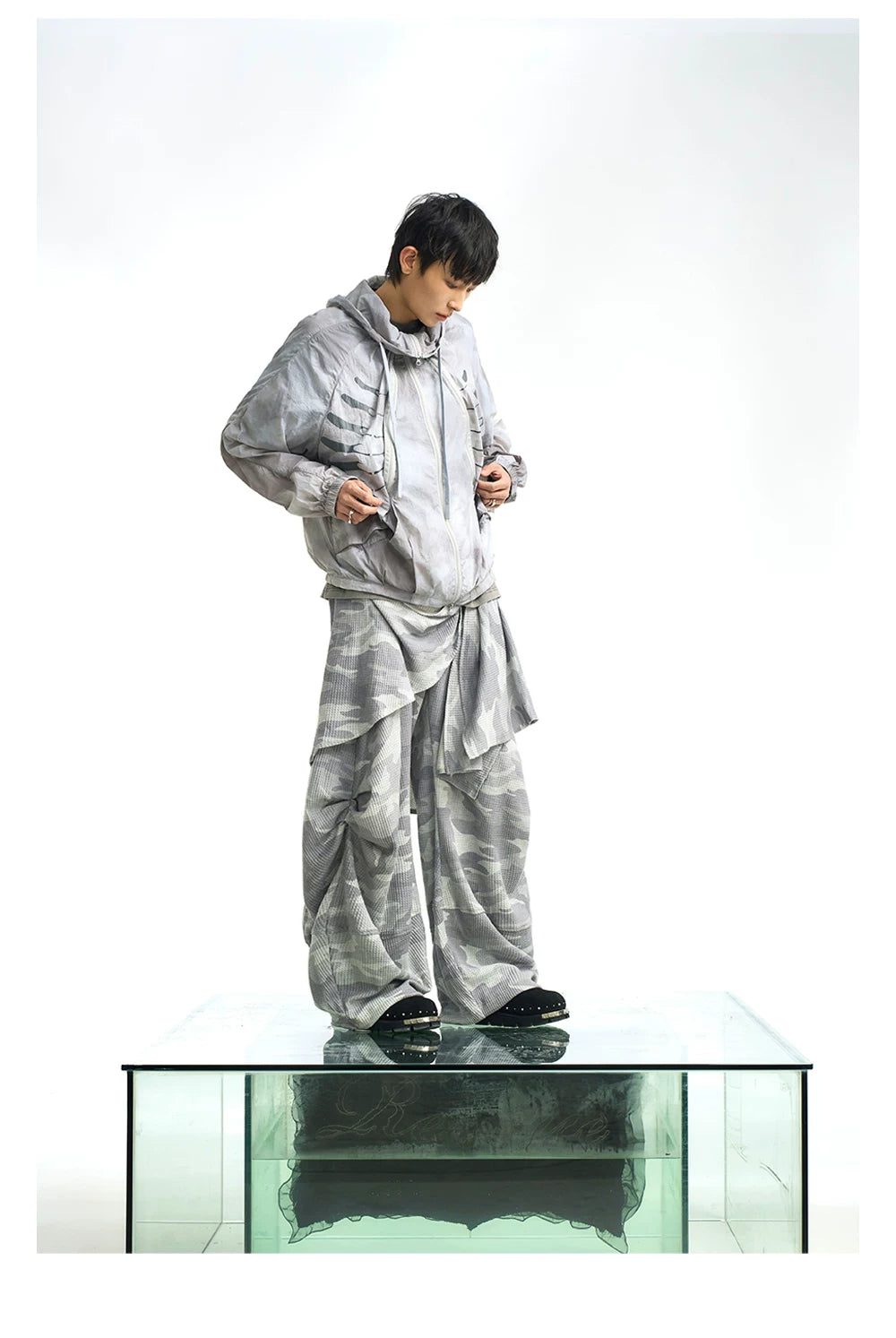 Skeleton Print Hooded Windbreaker Jacket