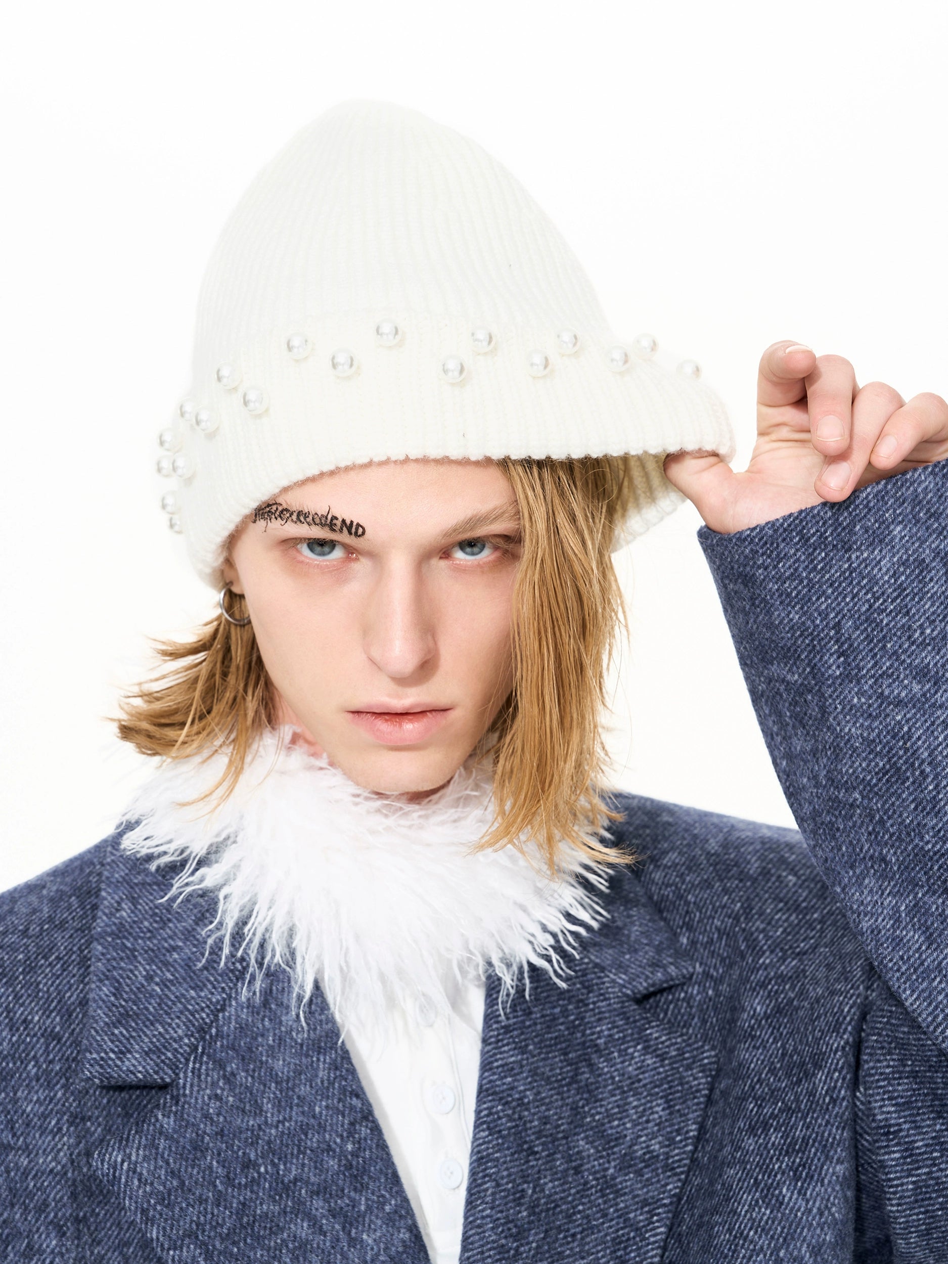 Midnight Pearl-Stud Cuff Beanie