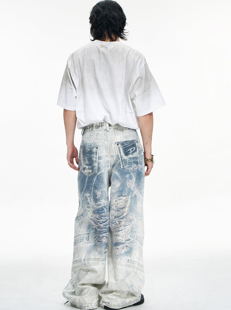 Acid Wash Wide-Leg Baggy Jeans