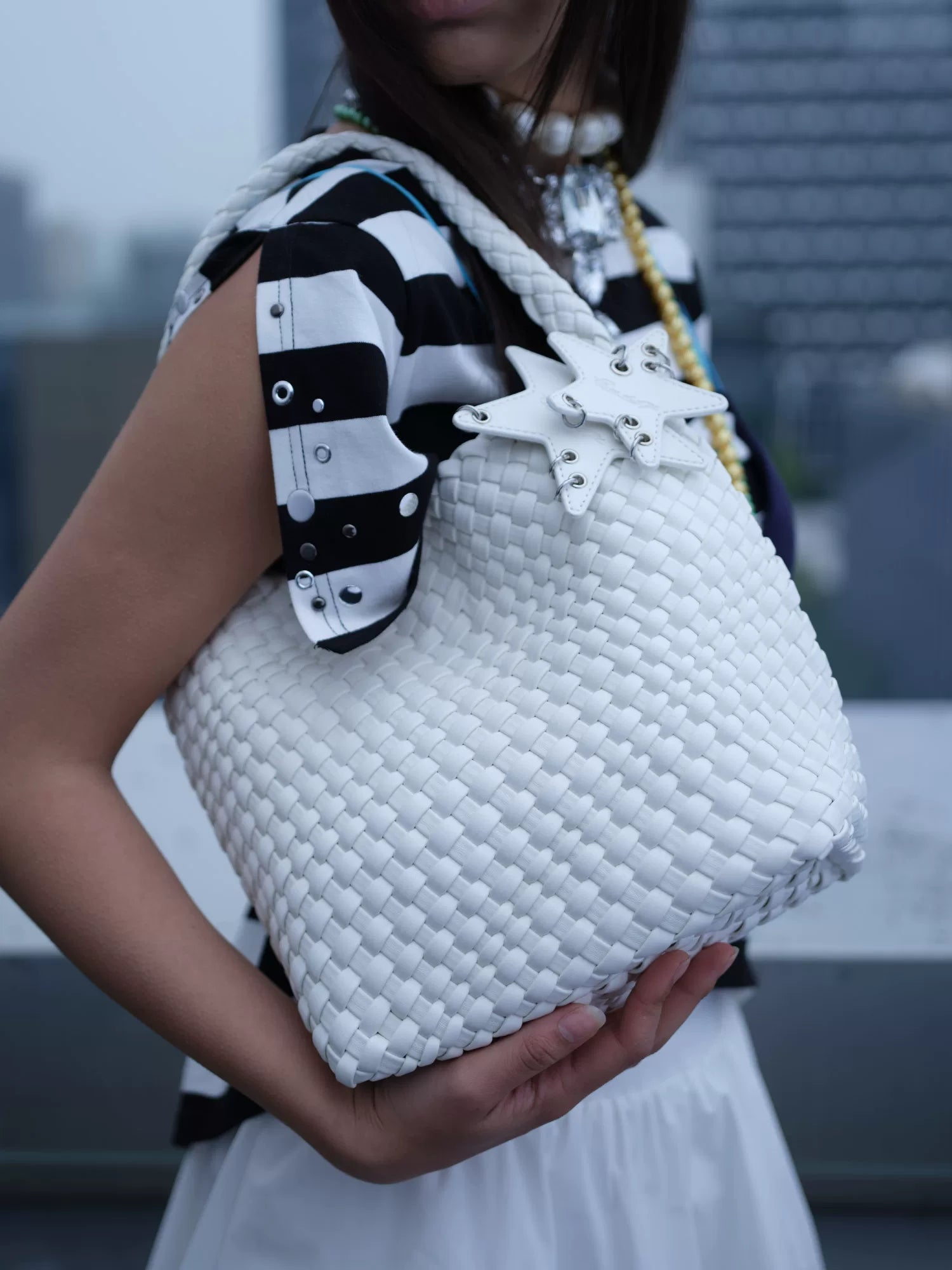 Metallic Woven Star Hobo Tote - view 3