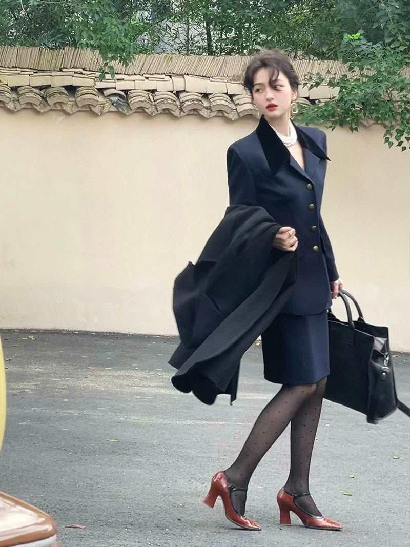 Navy Blazer and Skirt Suit Setup