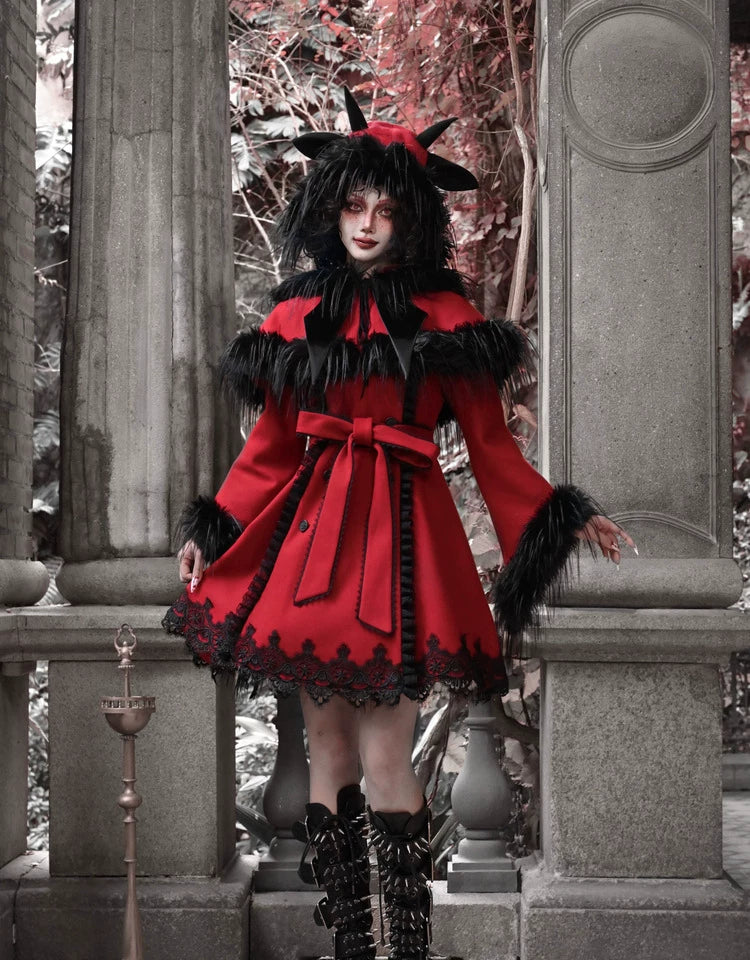 Crimson Devil Horn Faux Fur Hat