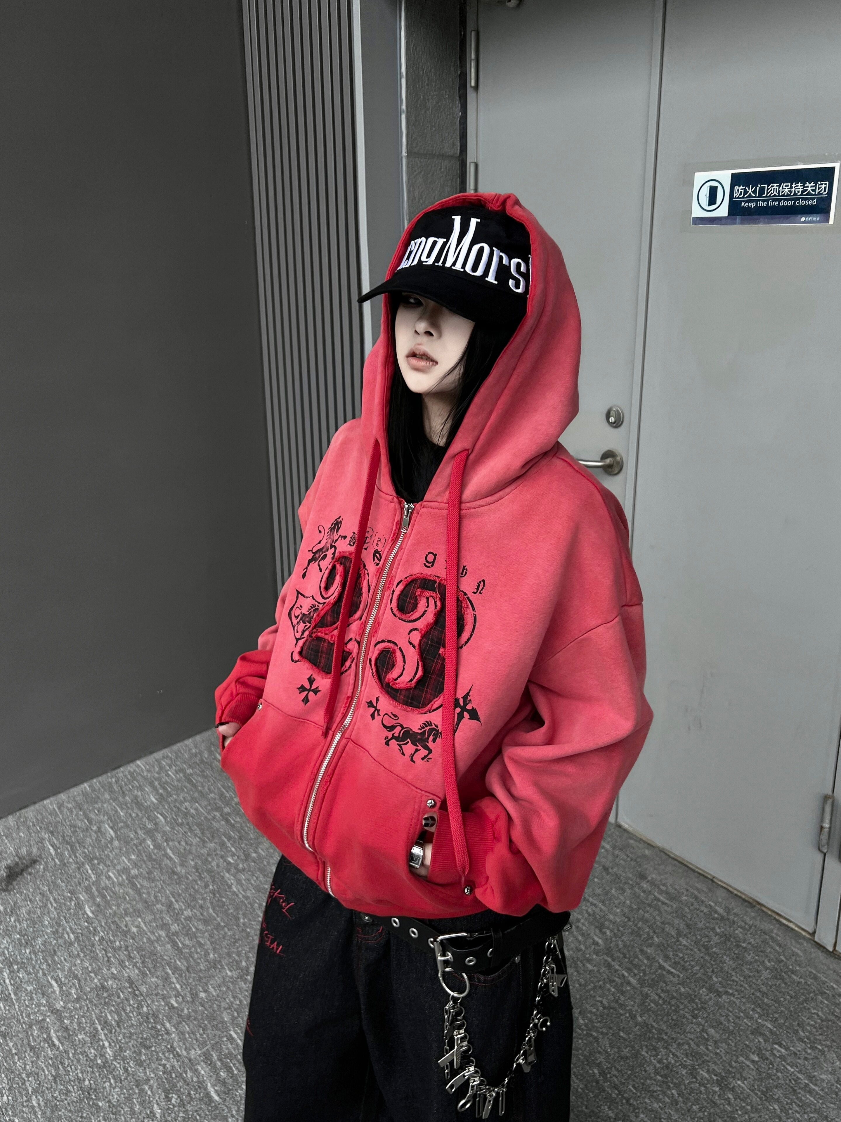 Men's Gradient Washed Cropped Oversized Zip-Up Hoodie