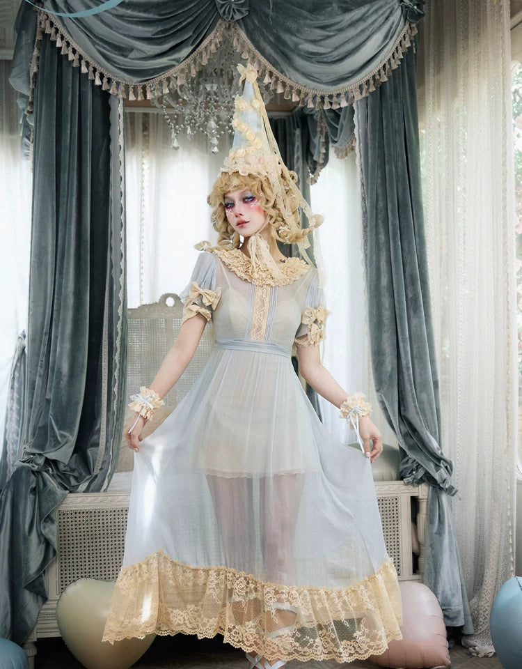 Sheer Lace Ruffle Empire Maxi Dress