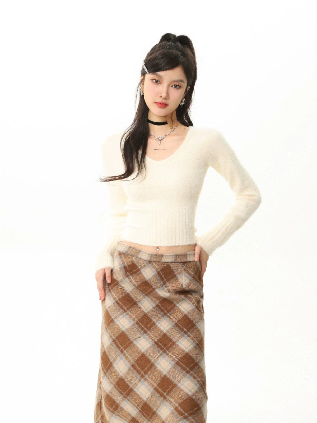 High-Waisted Plaid Skirt