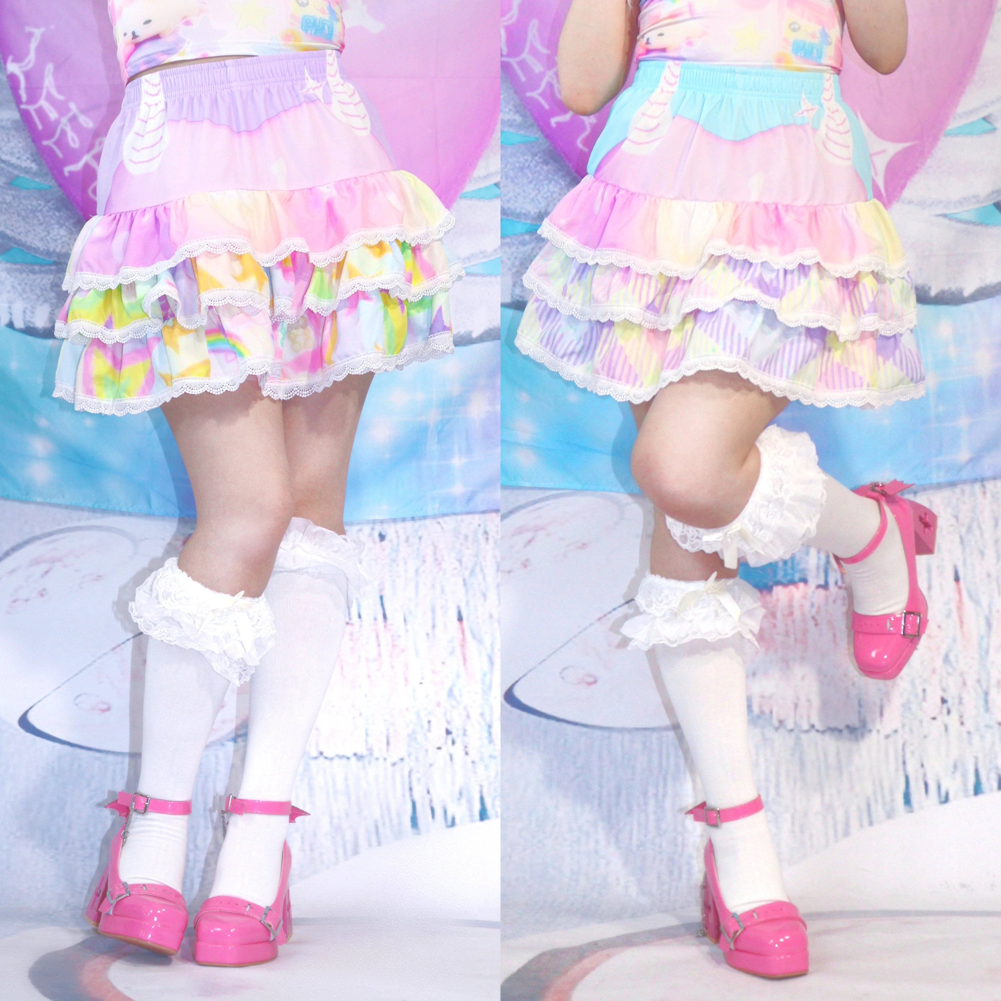 Rainbow Gummy Bear Tiered Mini Skirt