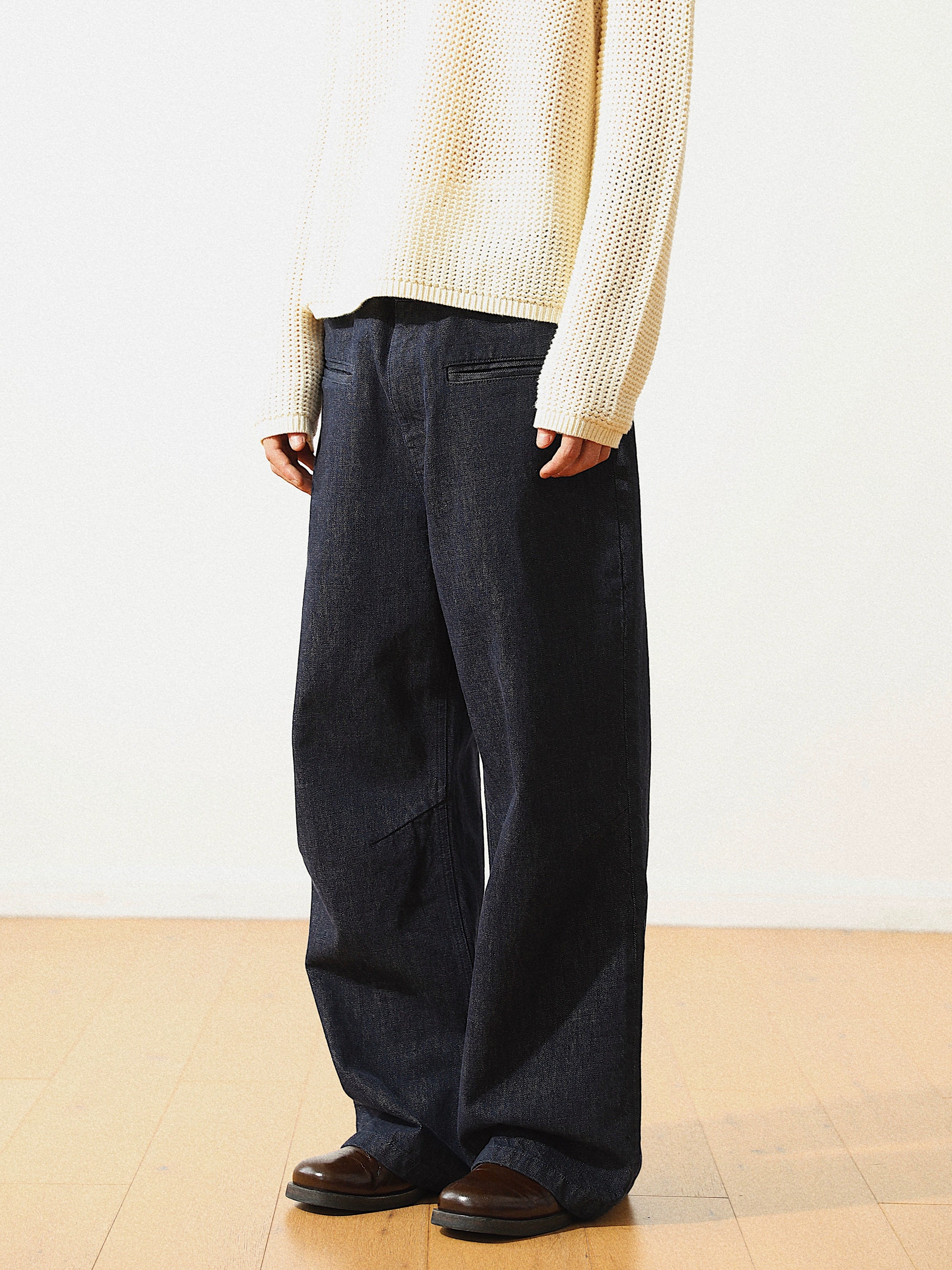 Blue Straight Wide Leg Denim Pants