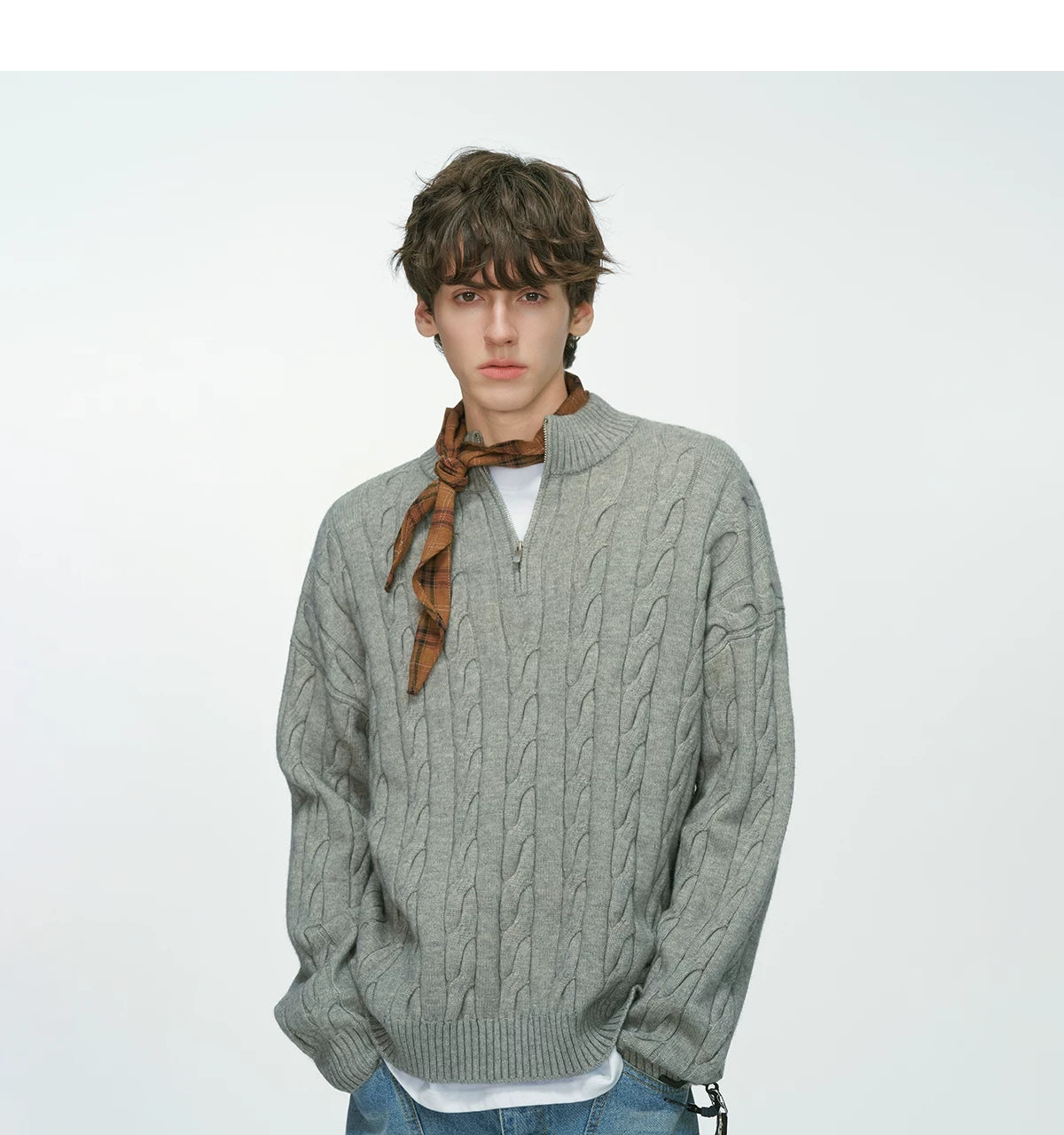 Auburn Studio Cable-Knit Half‑Zip Sweater
