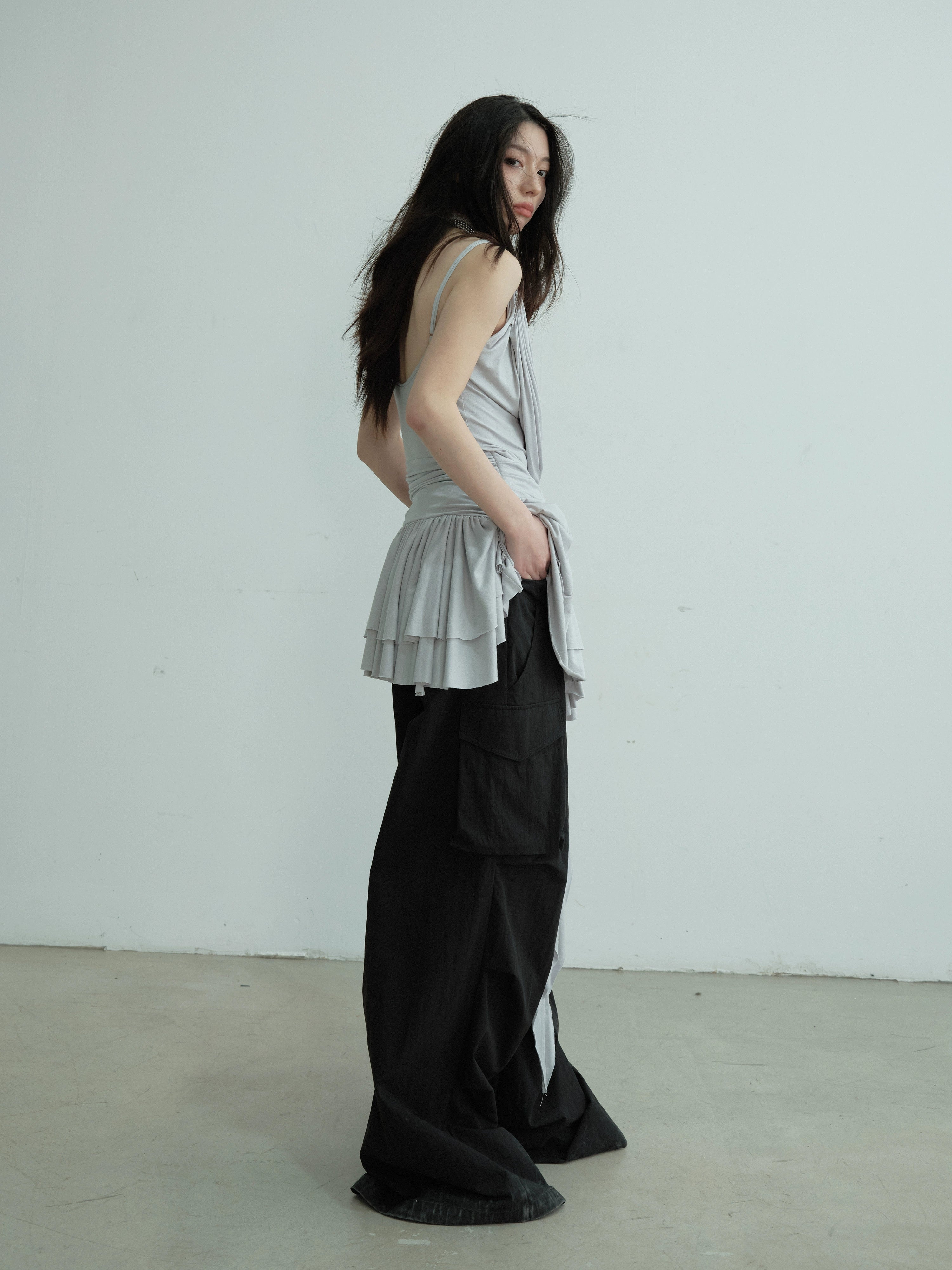 Draped Asymmetric Fringe Metallic Mini Dress