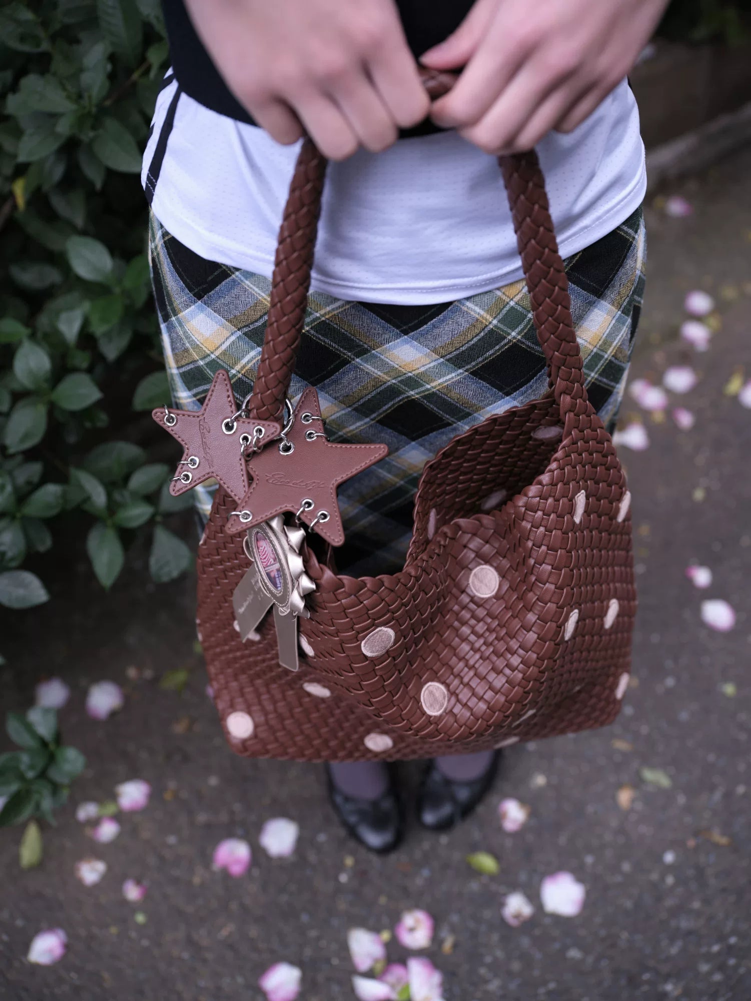 Embroidered Polka-Dot Woven Tote - view 3