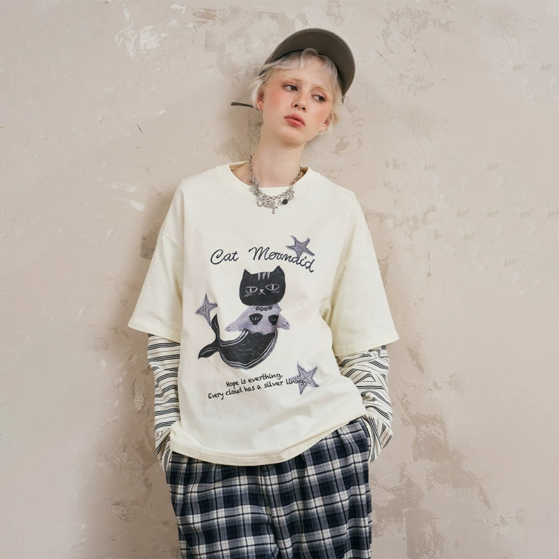 Vintage Graphic Print Layered Sweater
