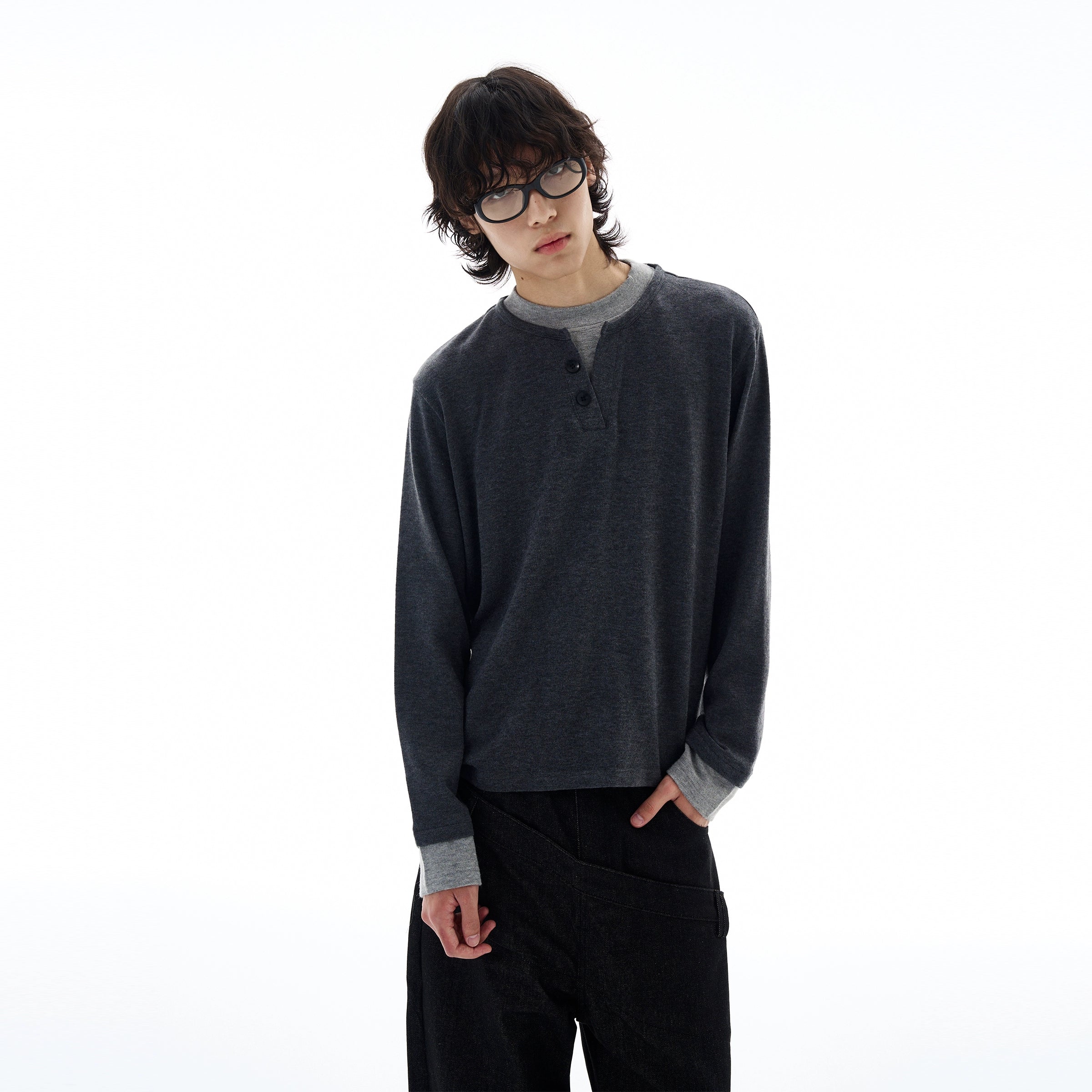 Contrast Henley Long Sleeve