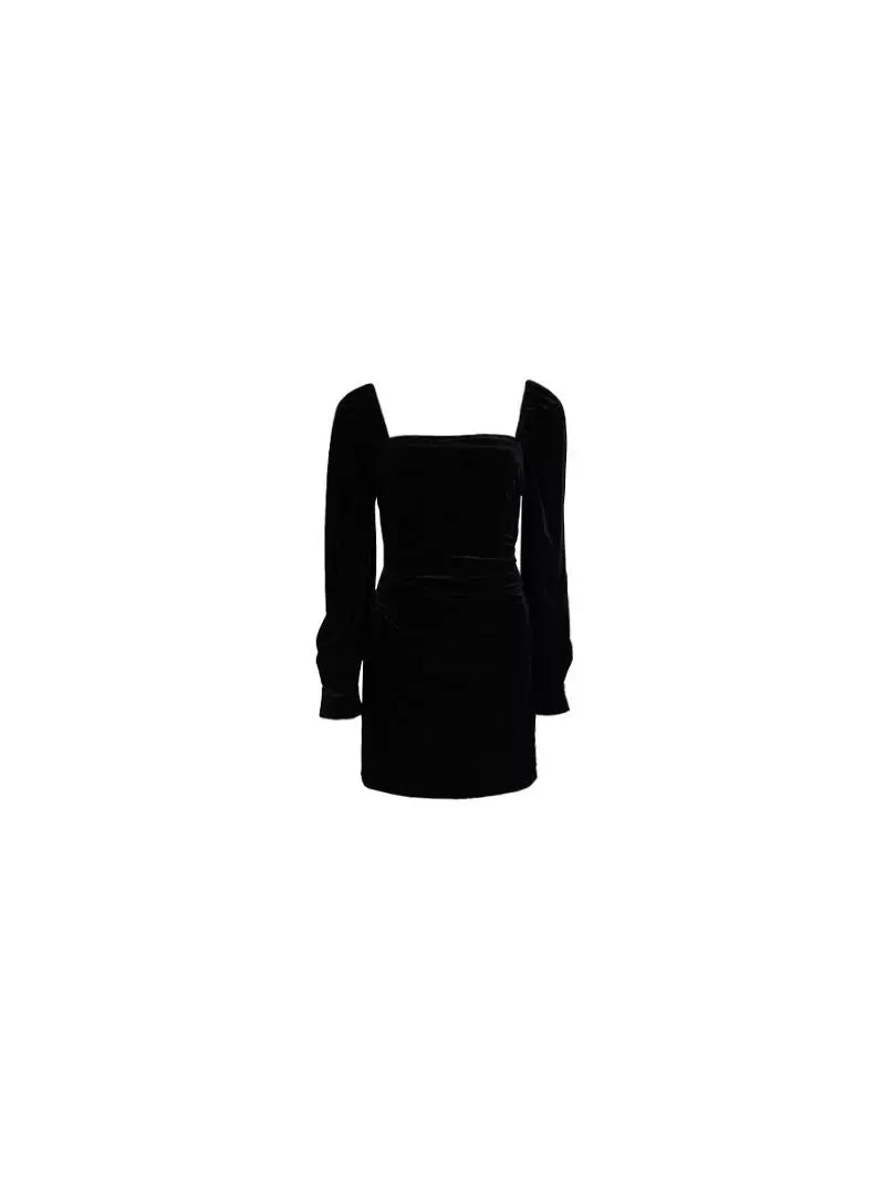 Black Velvet Square Neck Mini Dress