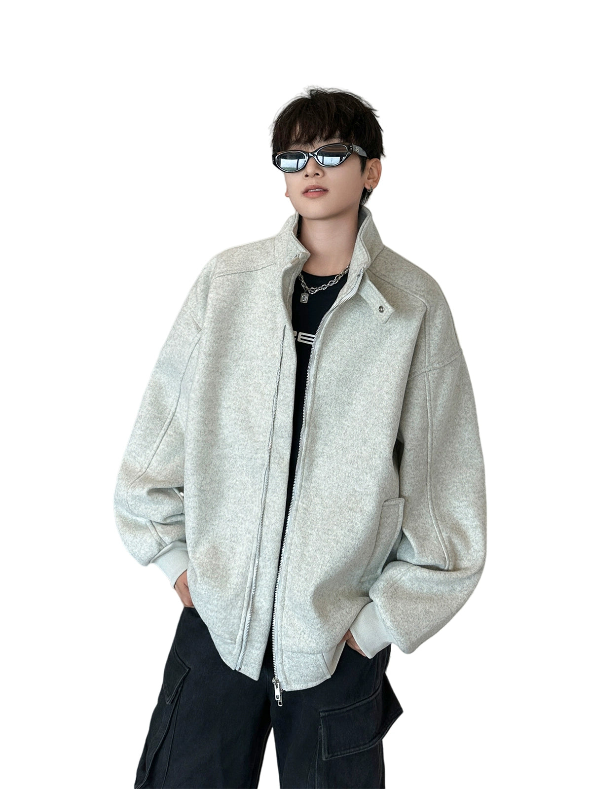 Oversized Stand Collar Zip Jacket