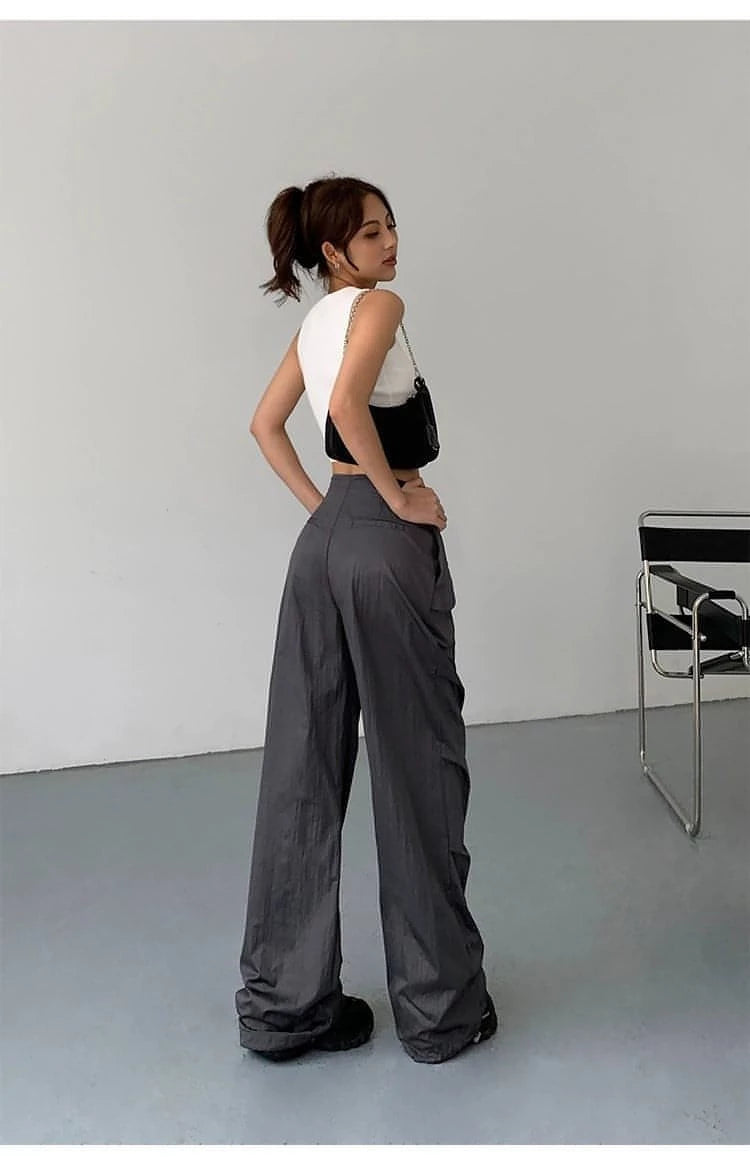 American Retro Wide-Leg Work Pants - chiclara