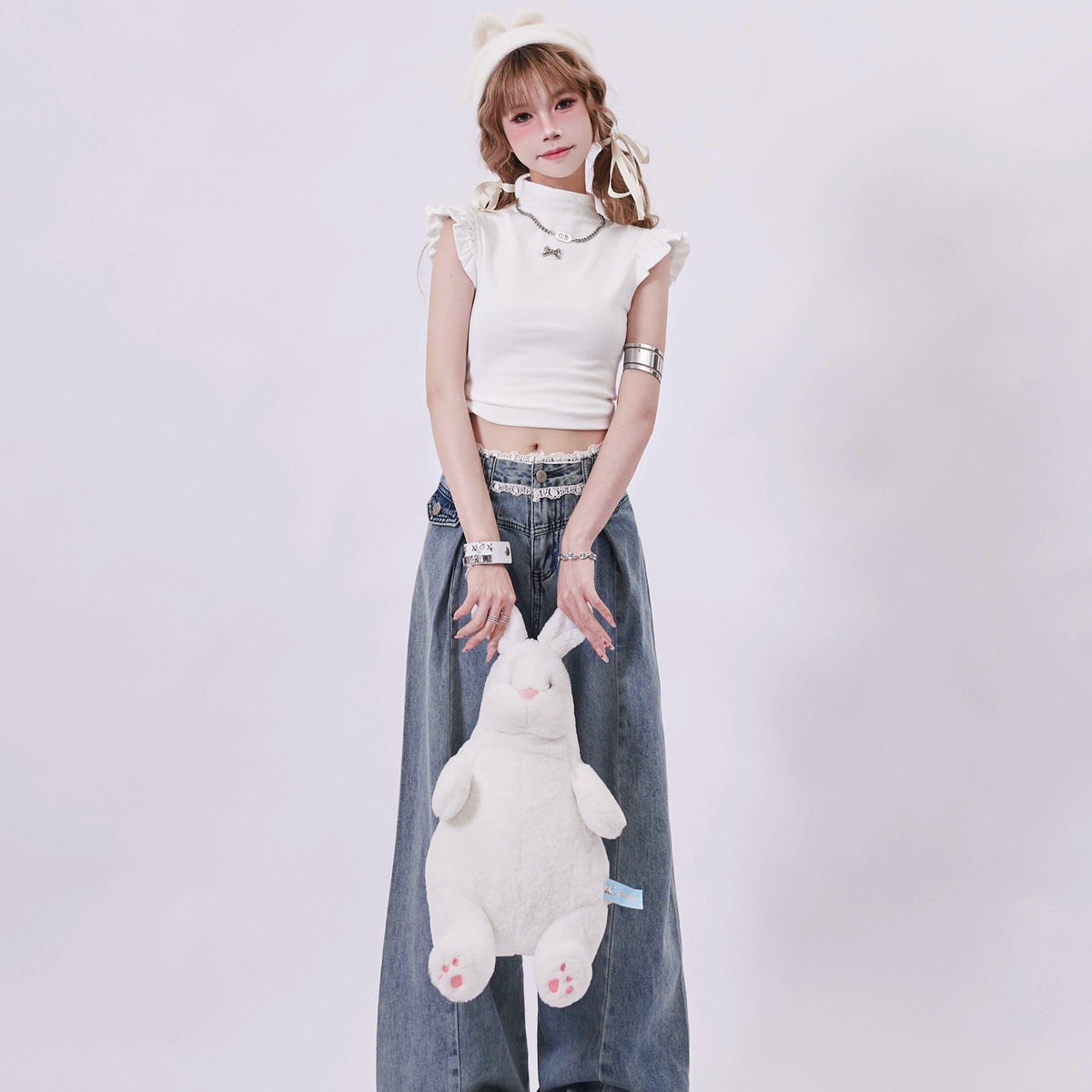 Rayohopp High-Waisted Wide Leg Denim Jeans - Vintage Wash