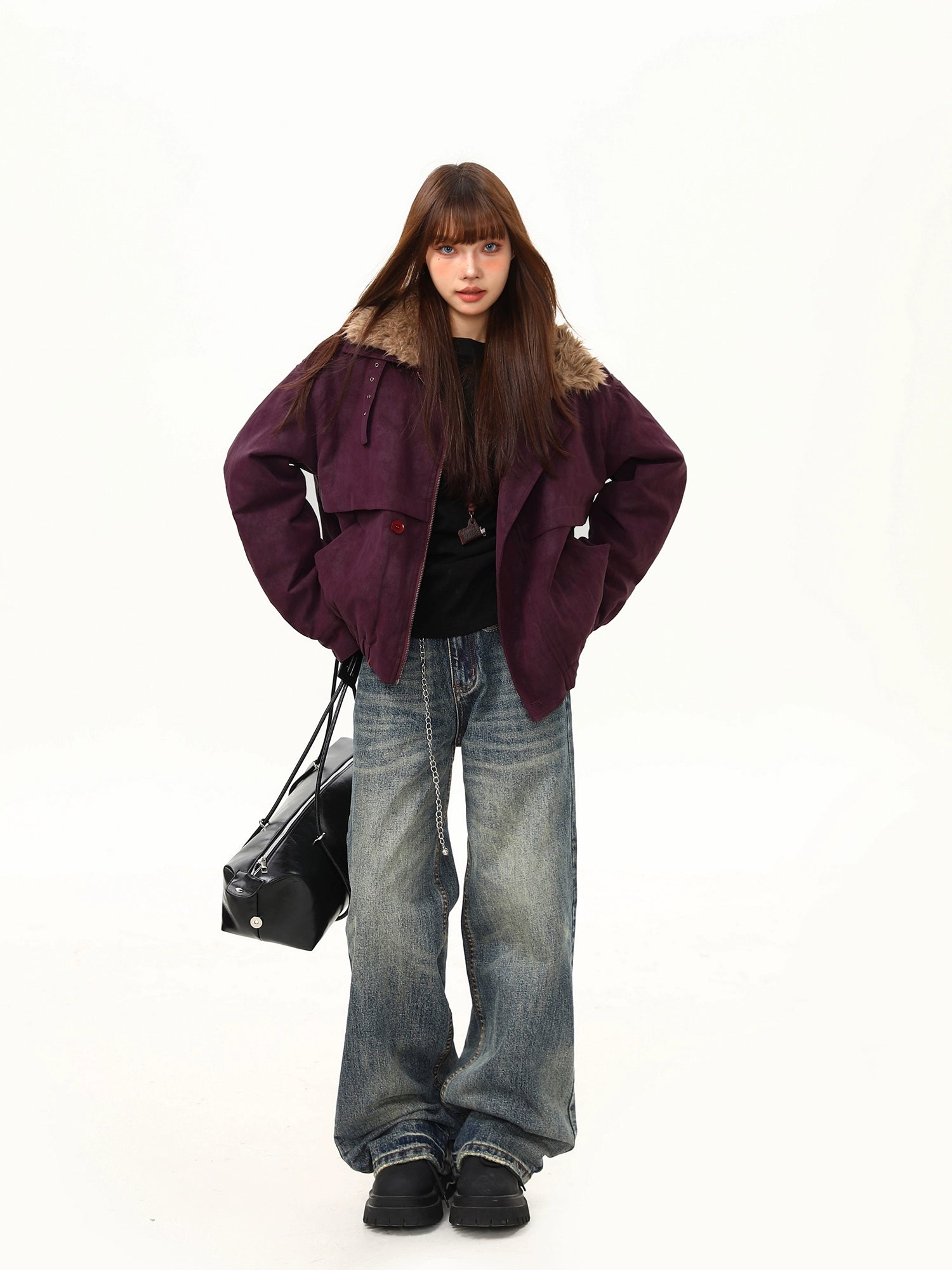Plum Frost Faux Fur Collar Jacket