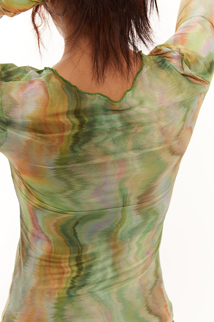 Wavy Mesh Marble Print Top