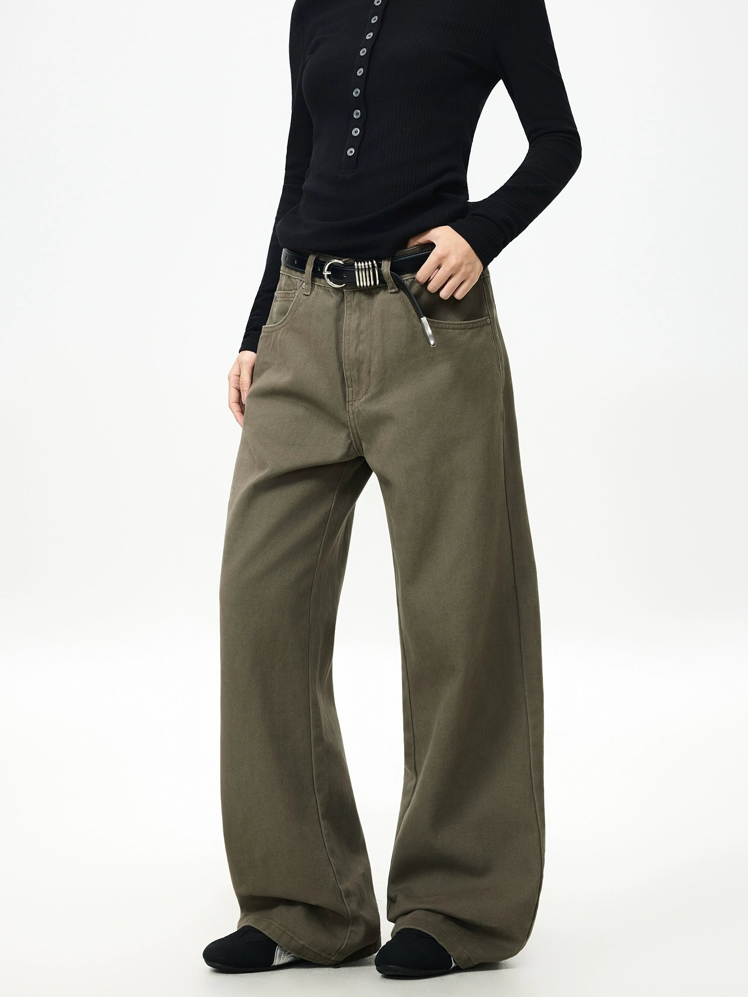Olive Dune Wide-Leg Jeans