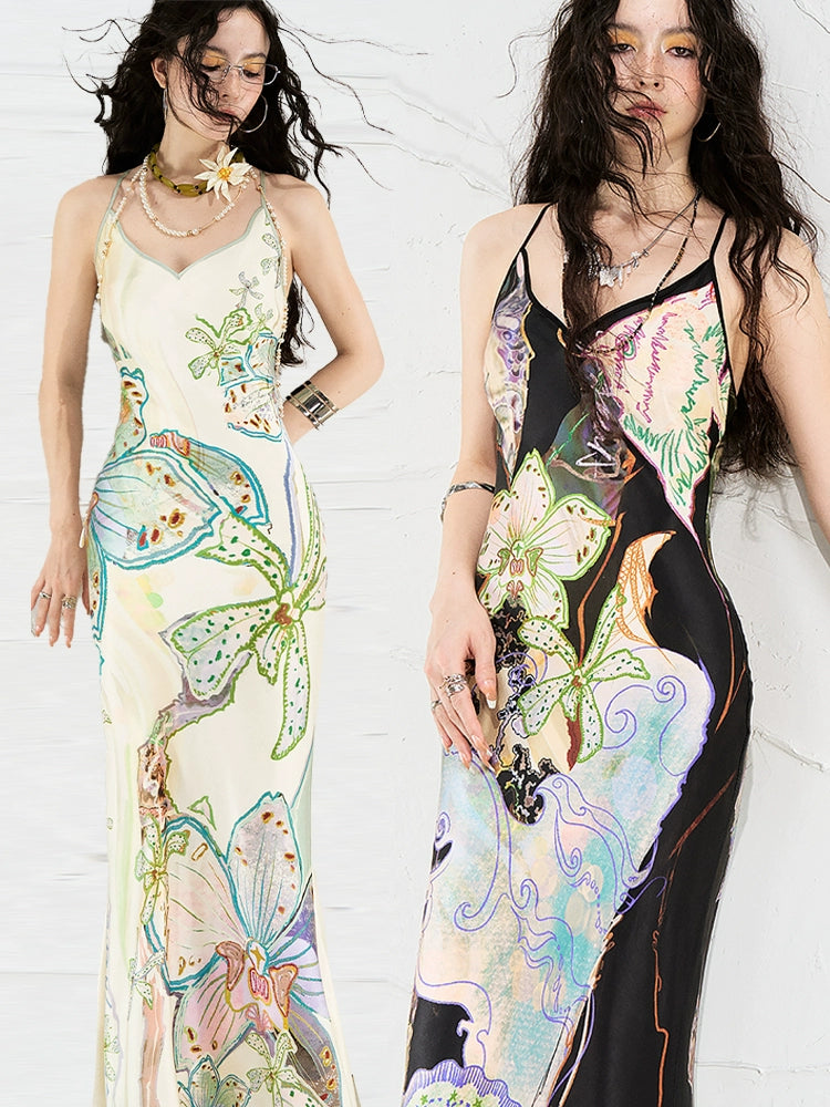 Tropical Print Fitted Mermaid Dress