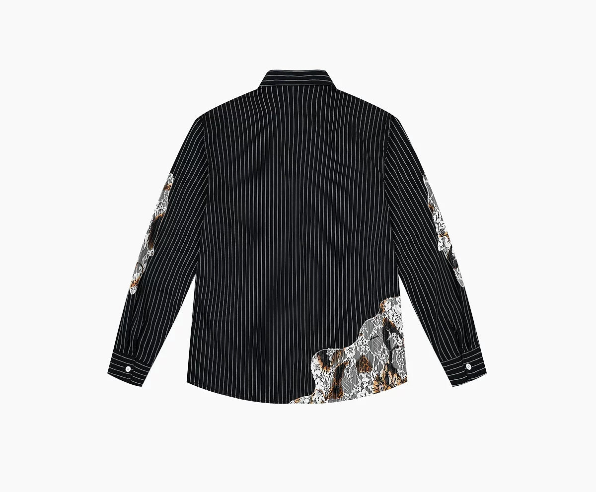 Lace Patchwork Pinstripe Shirt
