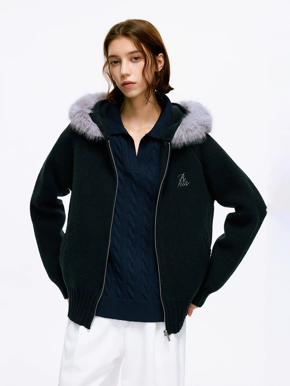 Frostline Faux Fur Hood Zip Cardigan
