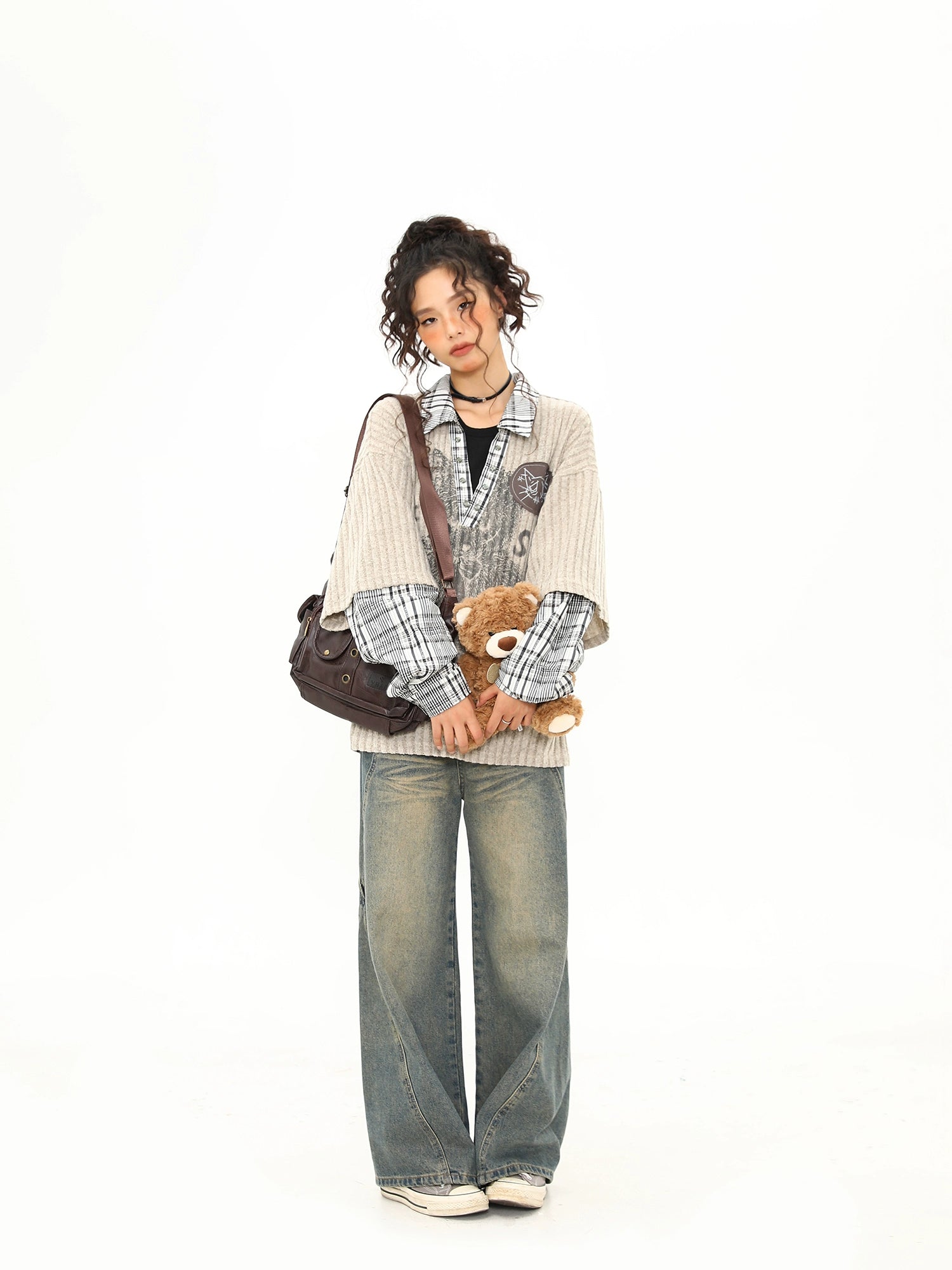 Teddy Graffiti Layered Knit Top