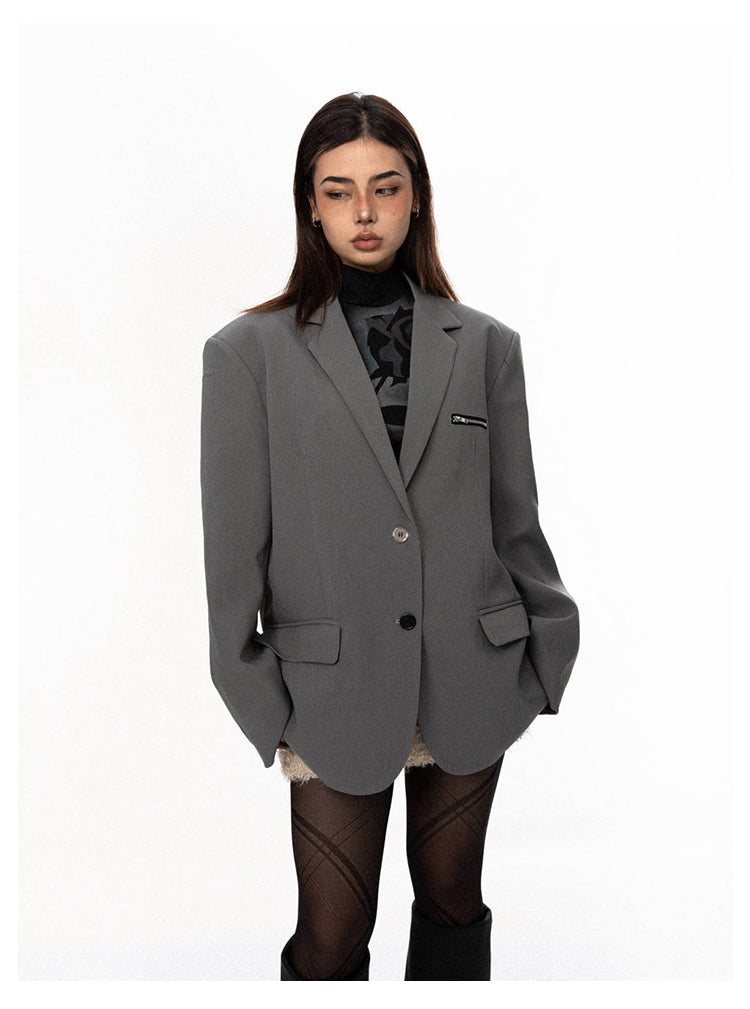Zipper Pocket Design Suit Jacket - chiclara