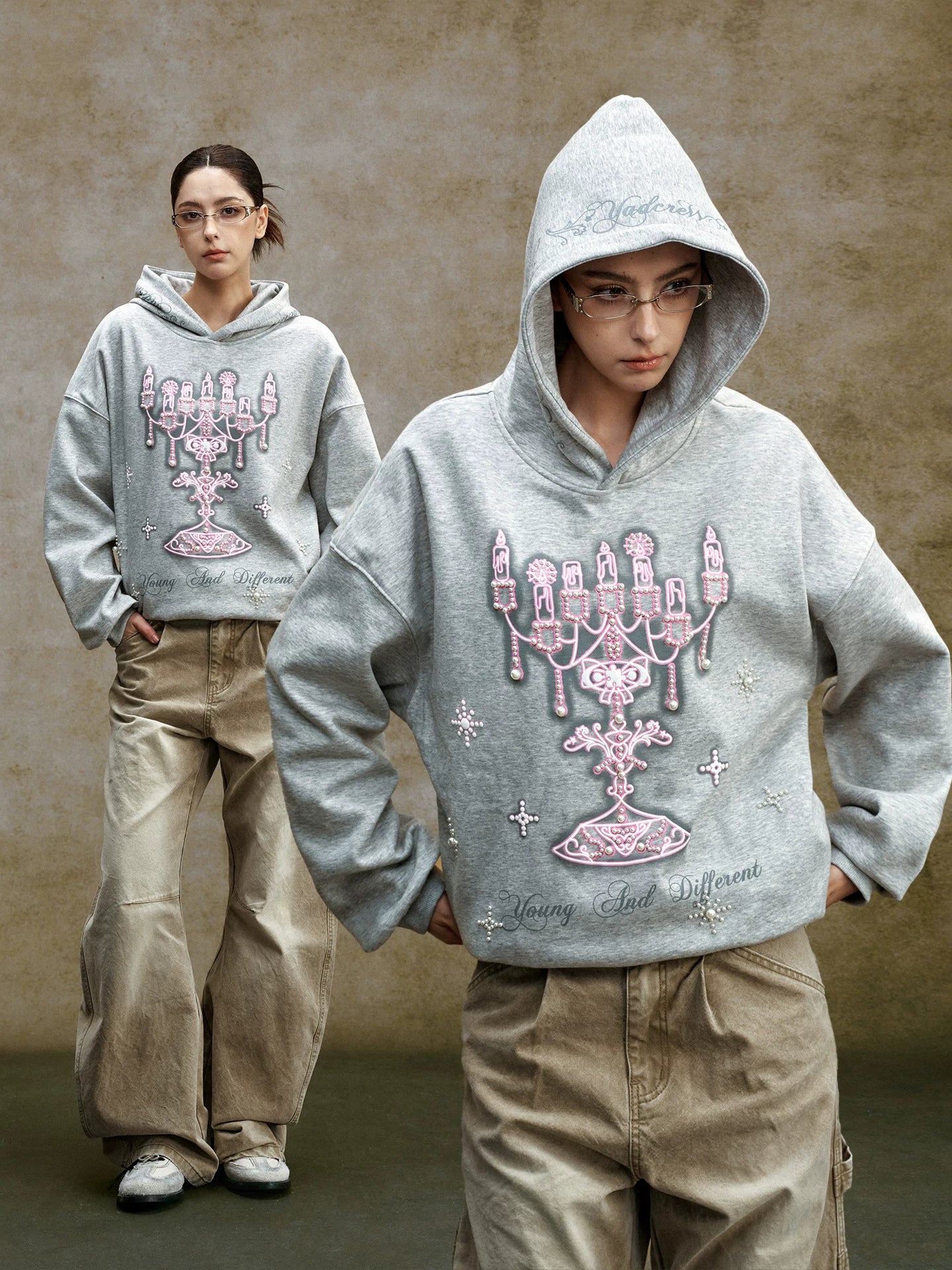 Chandelier Embellished Oversized Graphic Hoodie