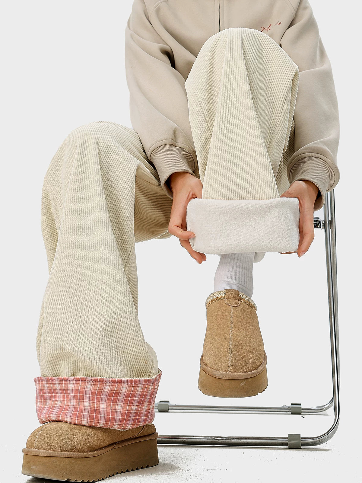 Check Cuff Corduroy Trousers