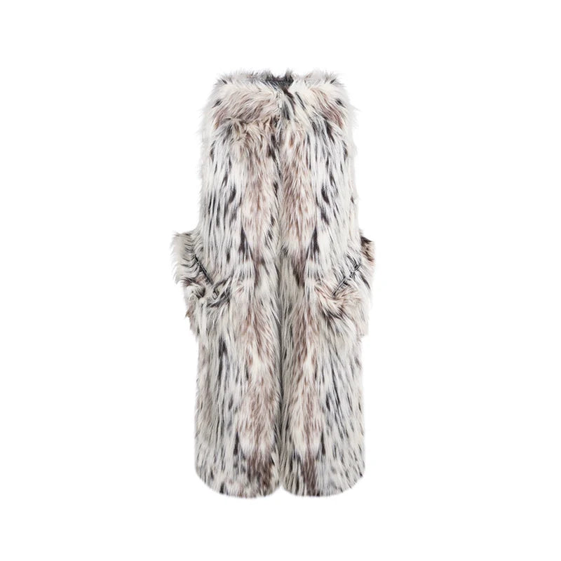 Leopard Fake Fur Jacket & Wide-Leg Fake Fur Pants Setup