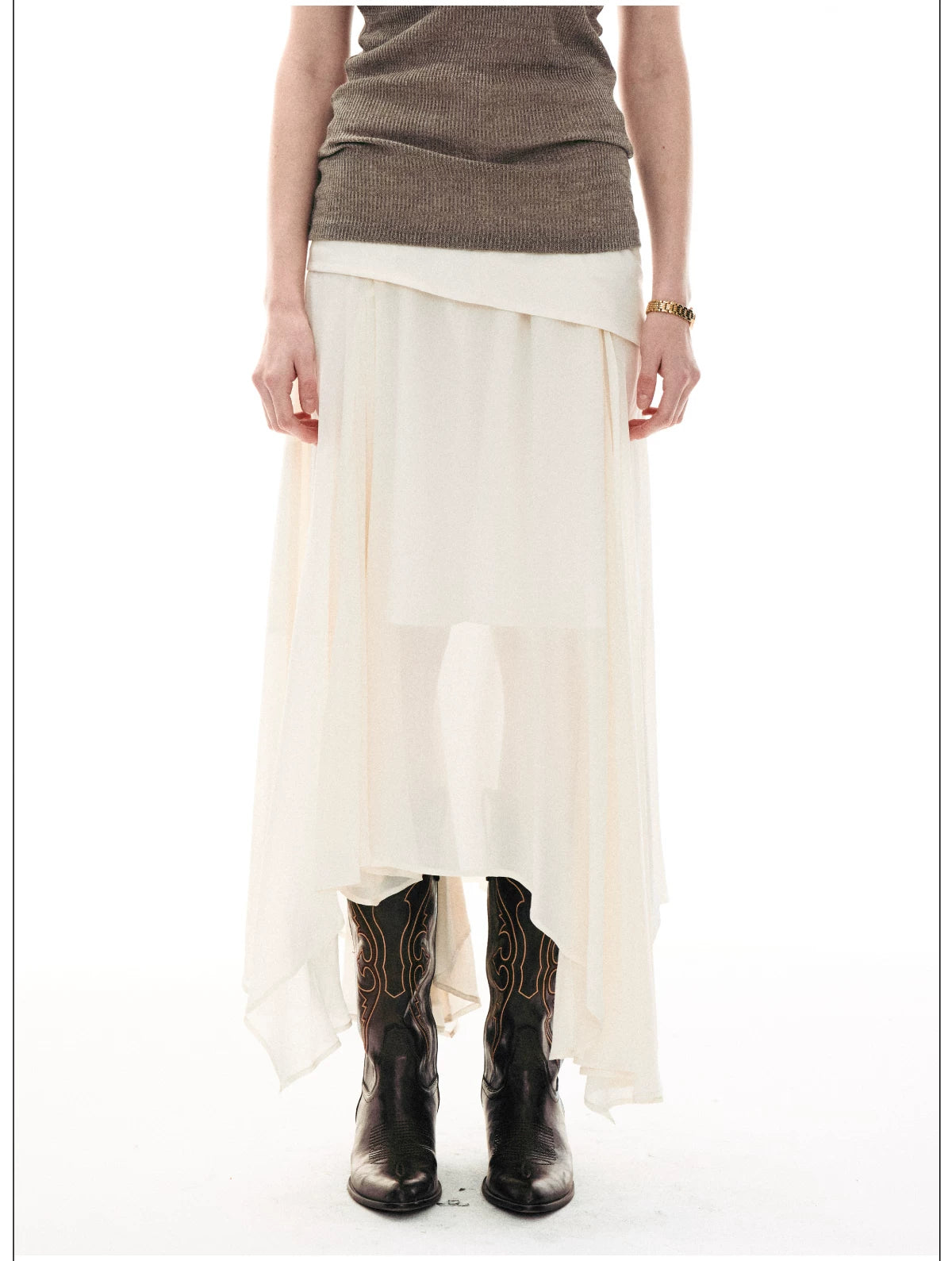 Desert Veil Asymmetric Pleated Midi Skirt