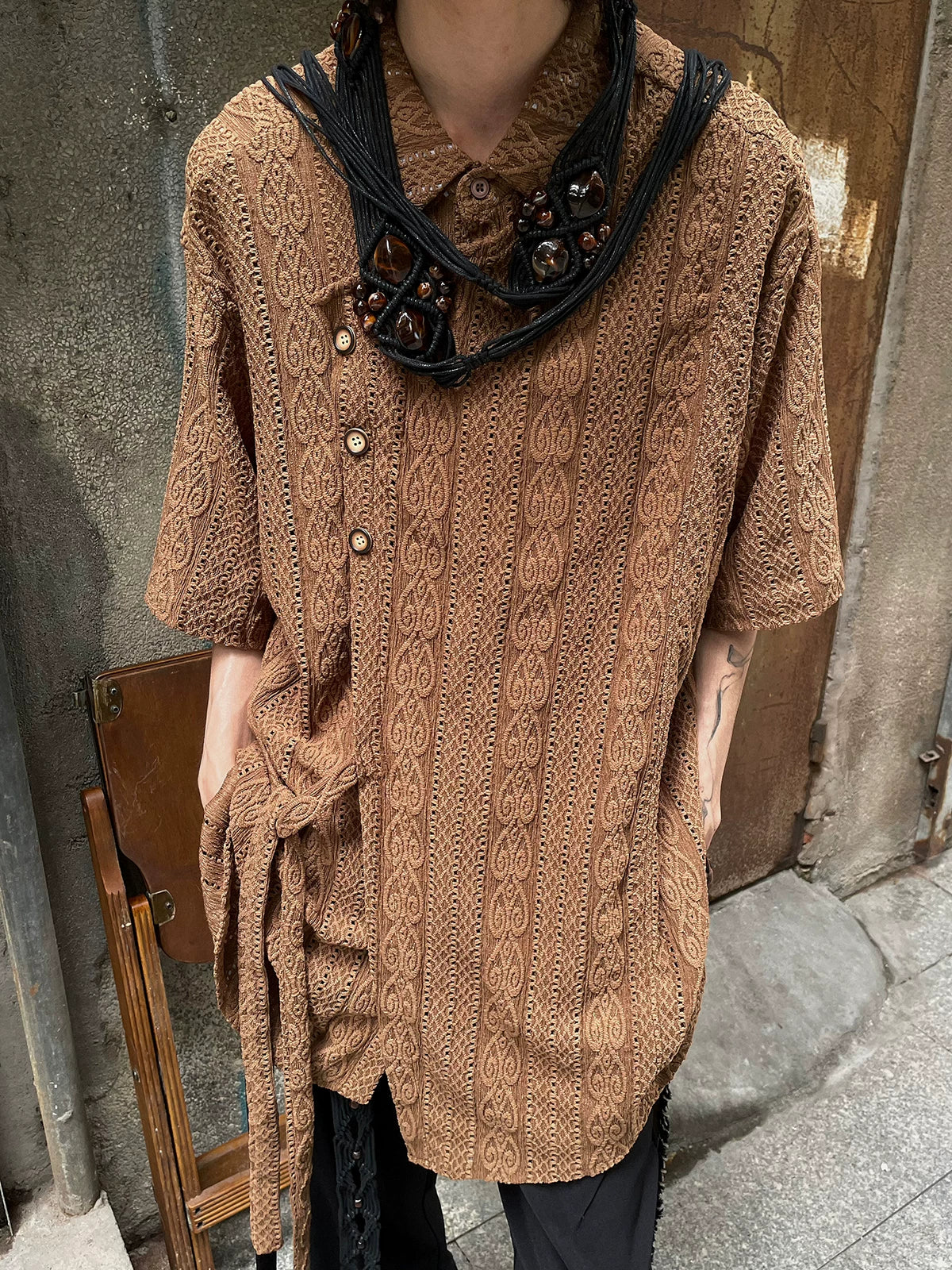 Nocturne Jacquard Draped Shirt
