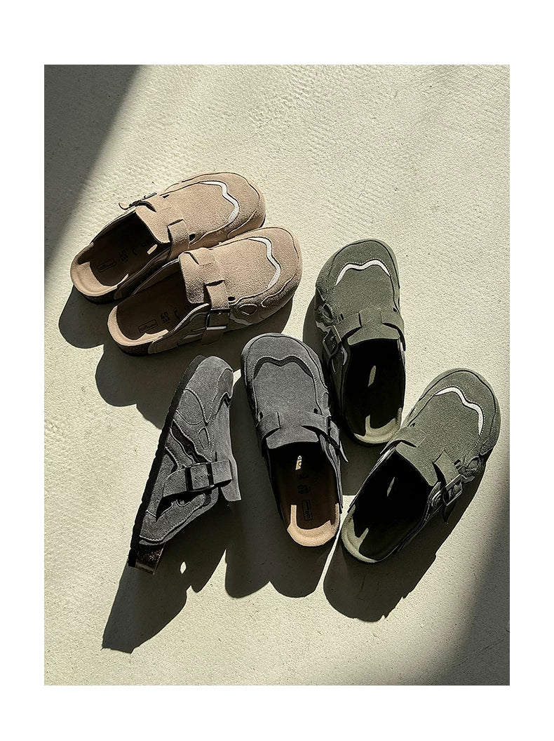 Suede Buckle Cork Footbed Clogs