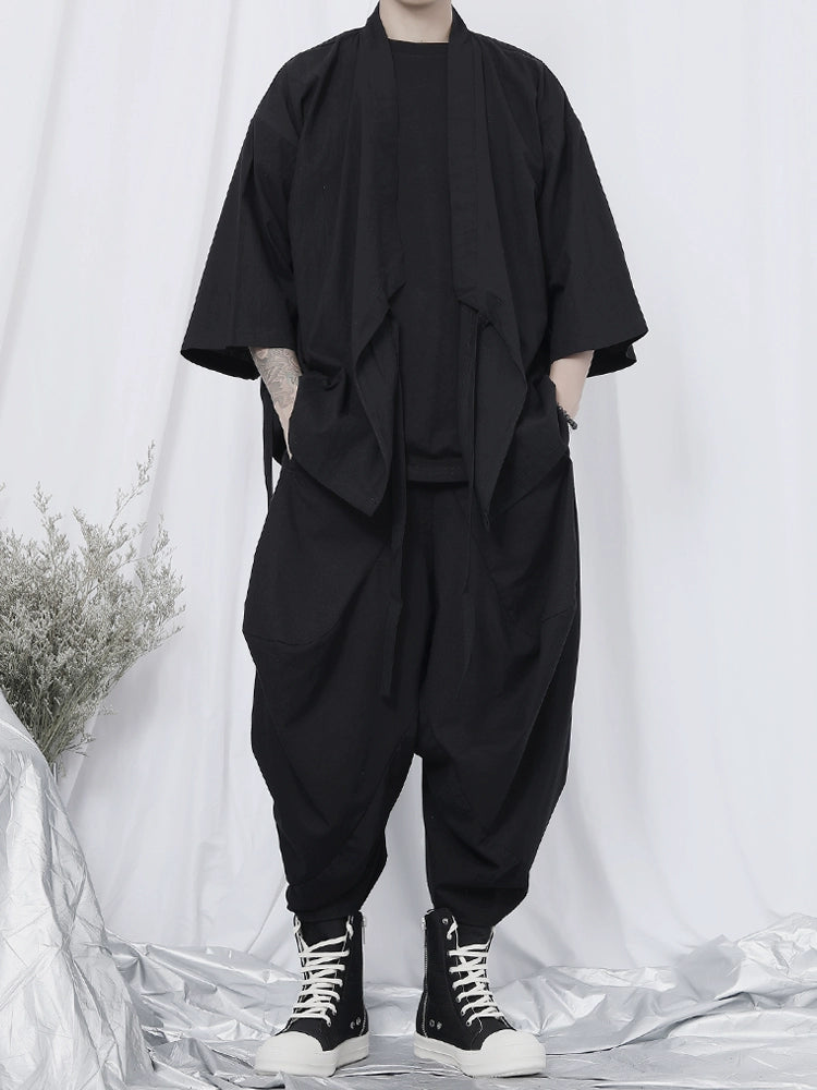 Black Wrap Kimono Shirt