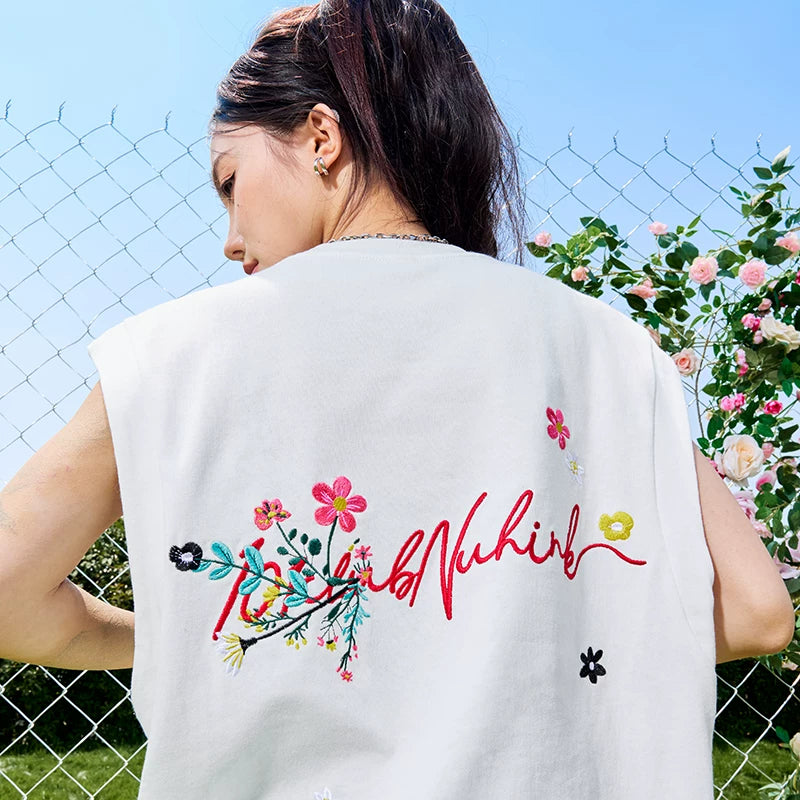Oversized Floral Script Muscle Tank Top