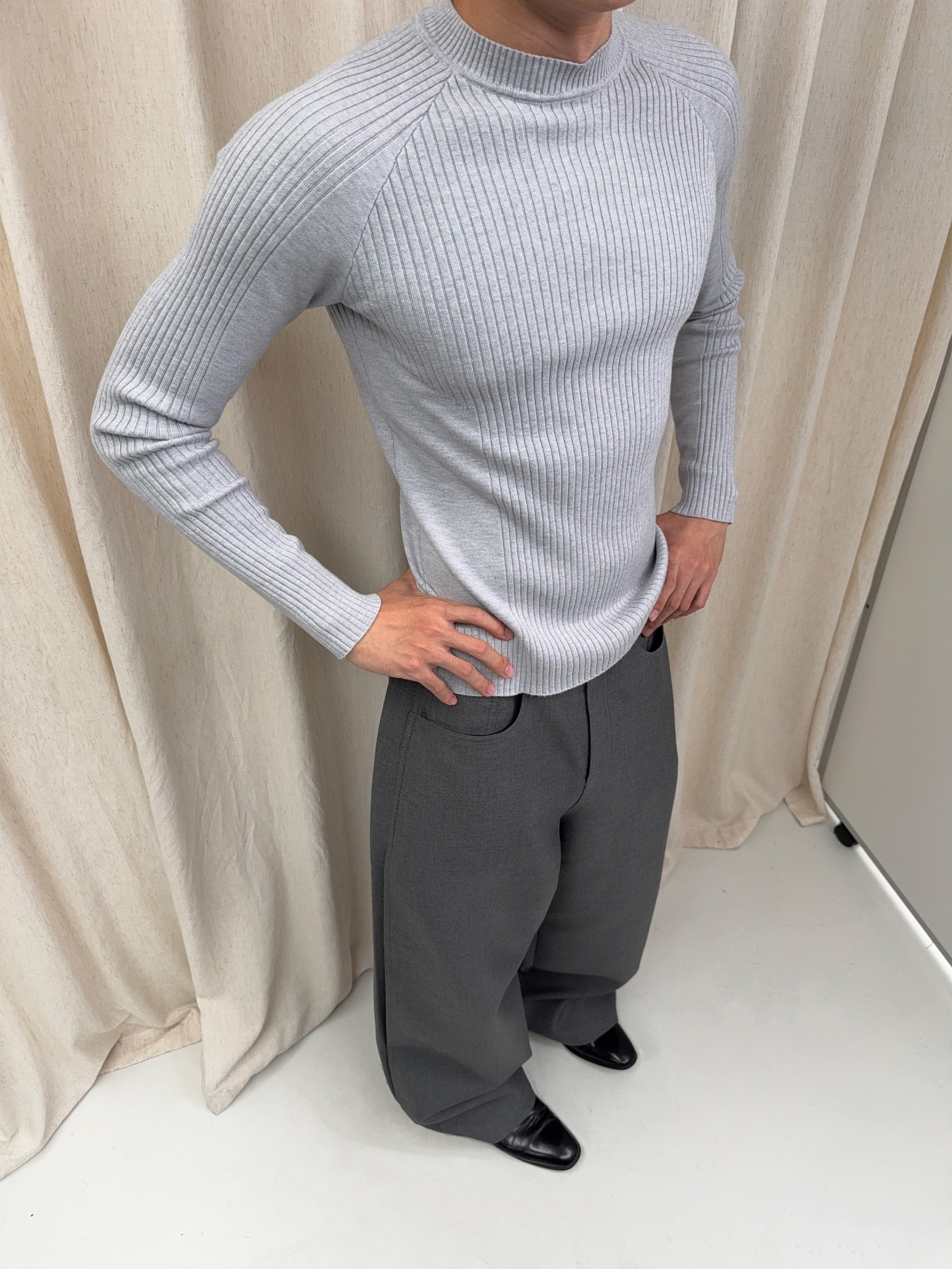 Ribbed Long-Sleeve Knit Sweater