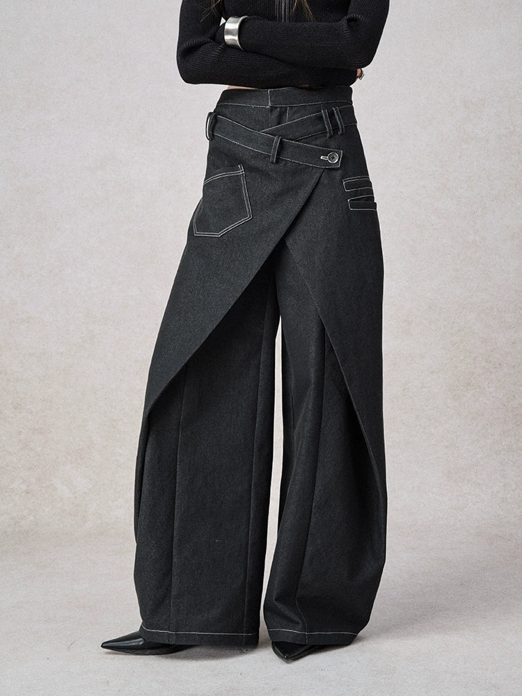 Asymmetrical Wrap Wide Leg Jeans
