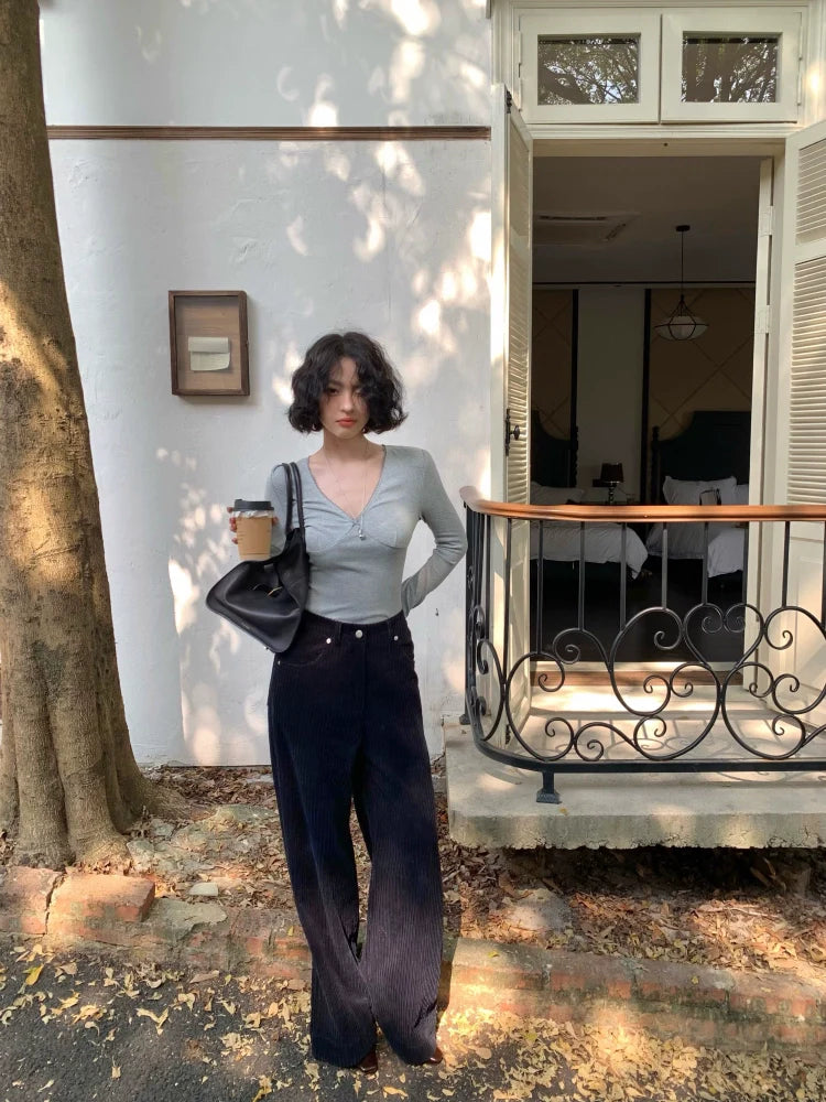 High-Waisted Corduroy Wide-Leg Pants