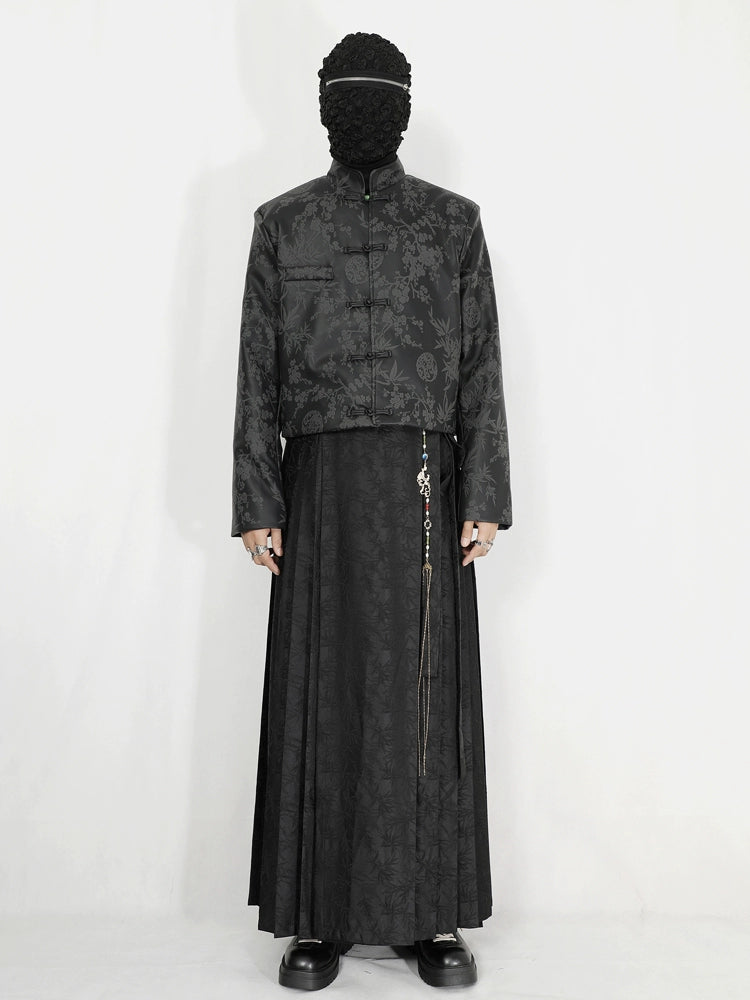 Black Jacquard Pleated Horse-Face Skirt
