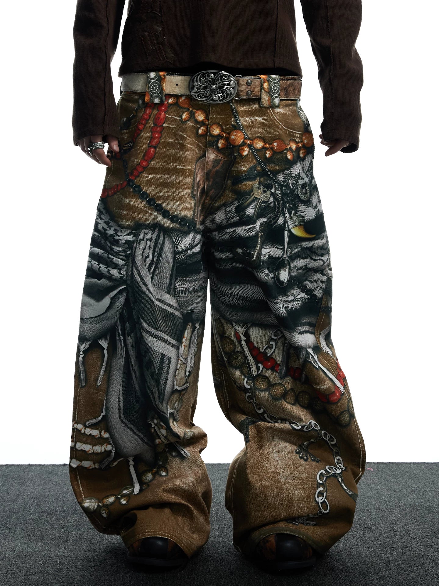 Tribal Collage Print Wide Leg Jeans