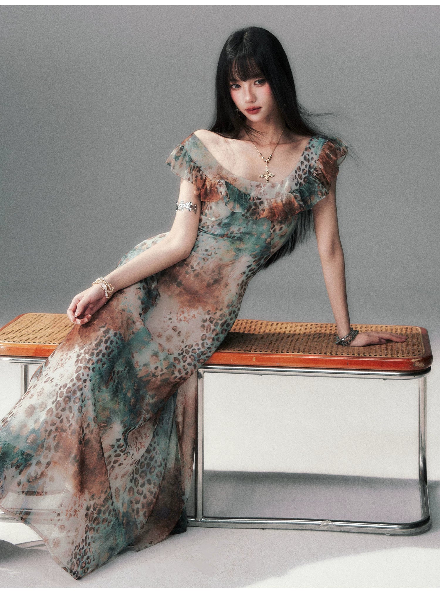 Savanna Mist Ruffle Maxi Dress