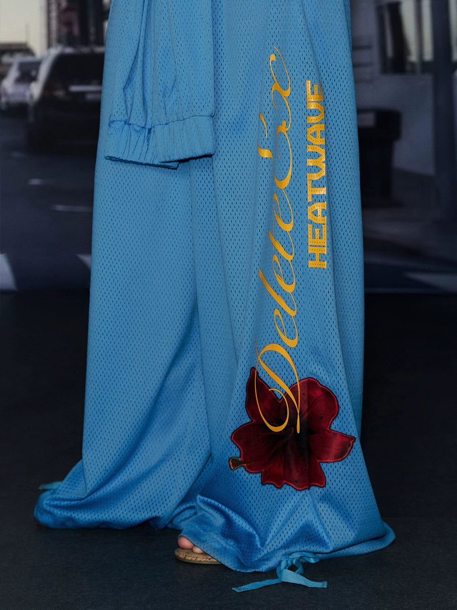 "Heatwave Horizon" Mesh Vacation Wide-Leg Pants